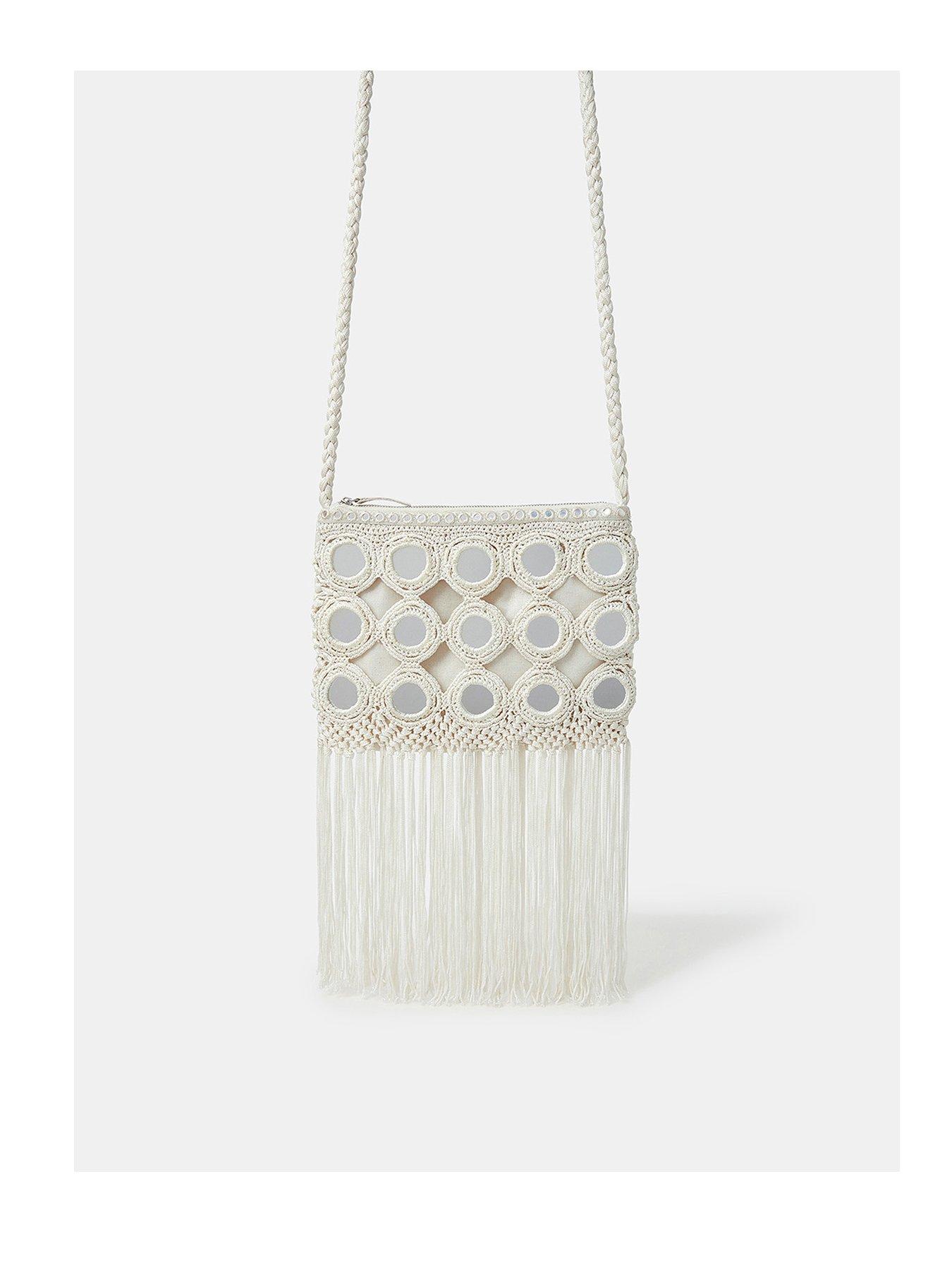 undefined Mirror Fringe Crossbody Bag - Cream