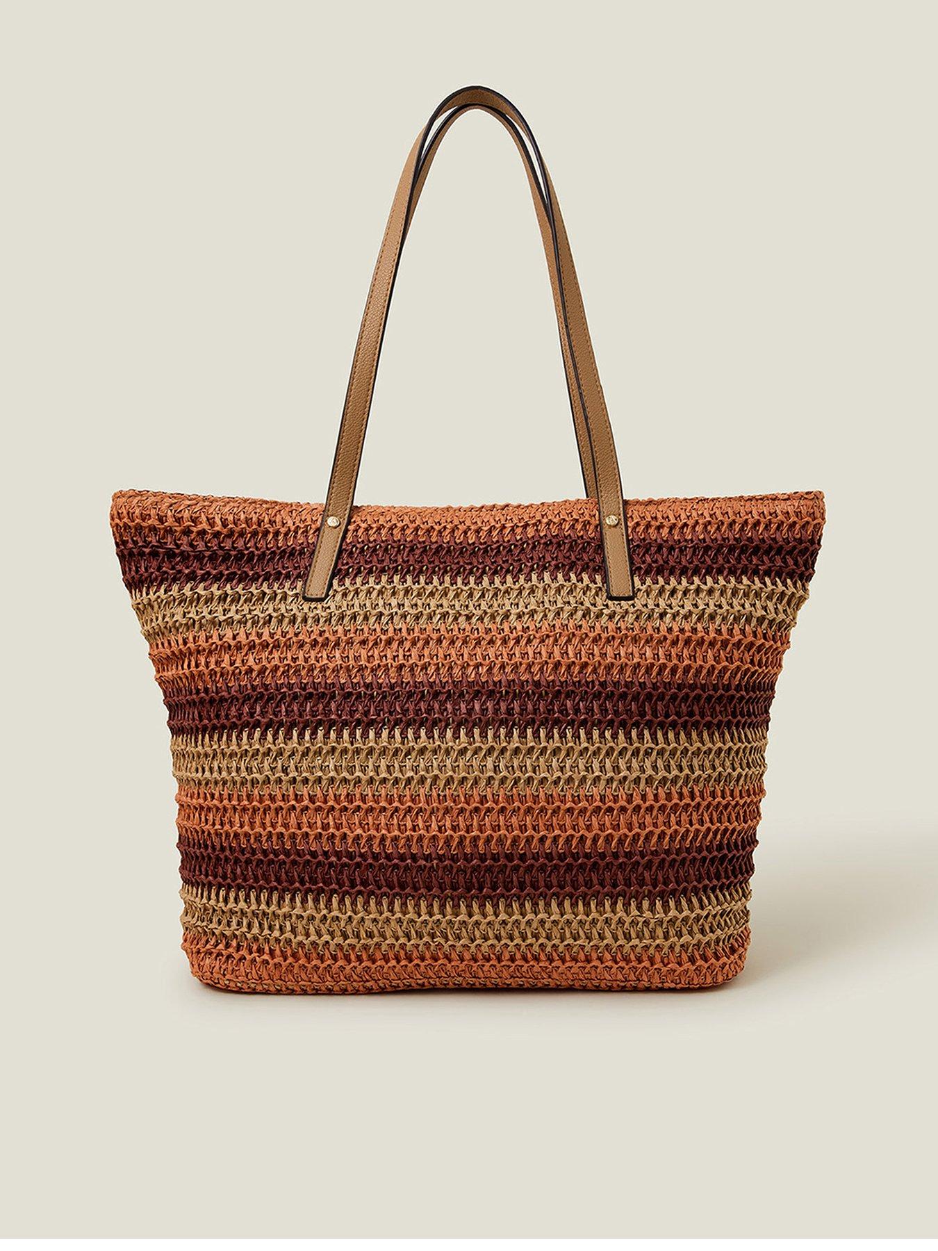 undefined Stripe Raffia Shoulder Bag - Rust