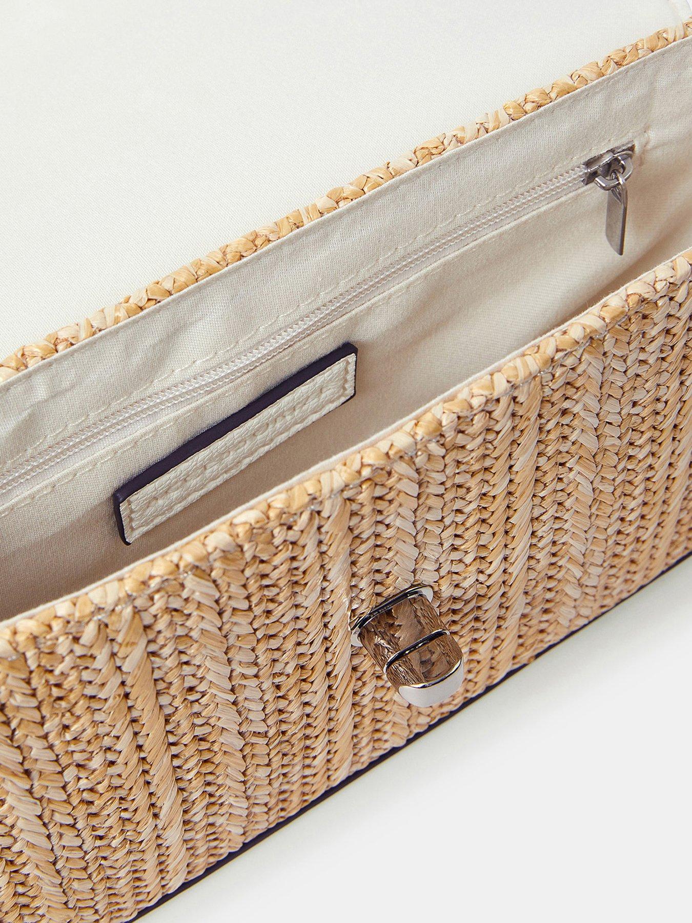 Image 5 of 5 of Accessorize Charm Raffia X Body Bag - White