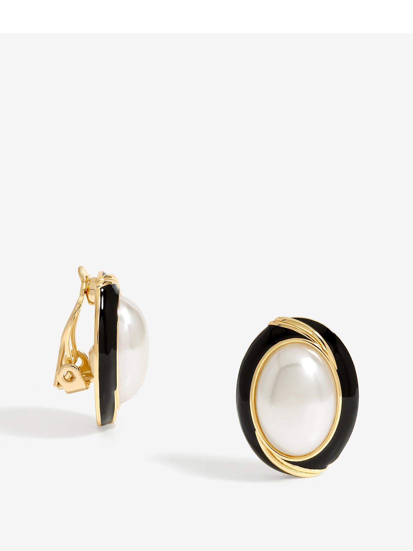 undefined Pearl And Jet Enamel Pearl Clip Earrings