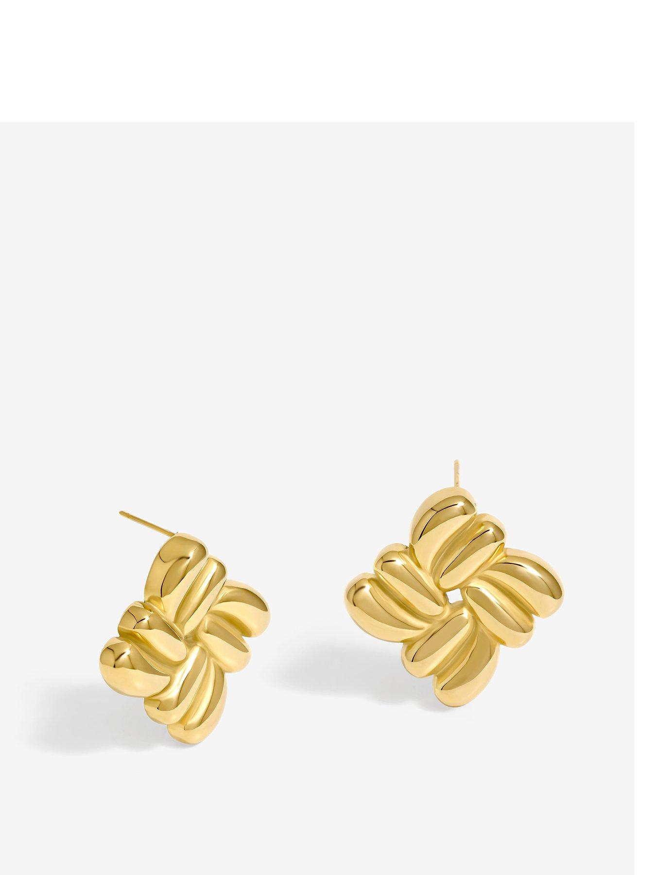 undefined Gold Plated Ridged Large Stud Earrings