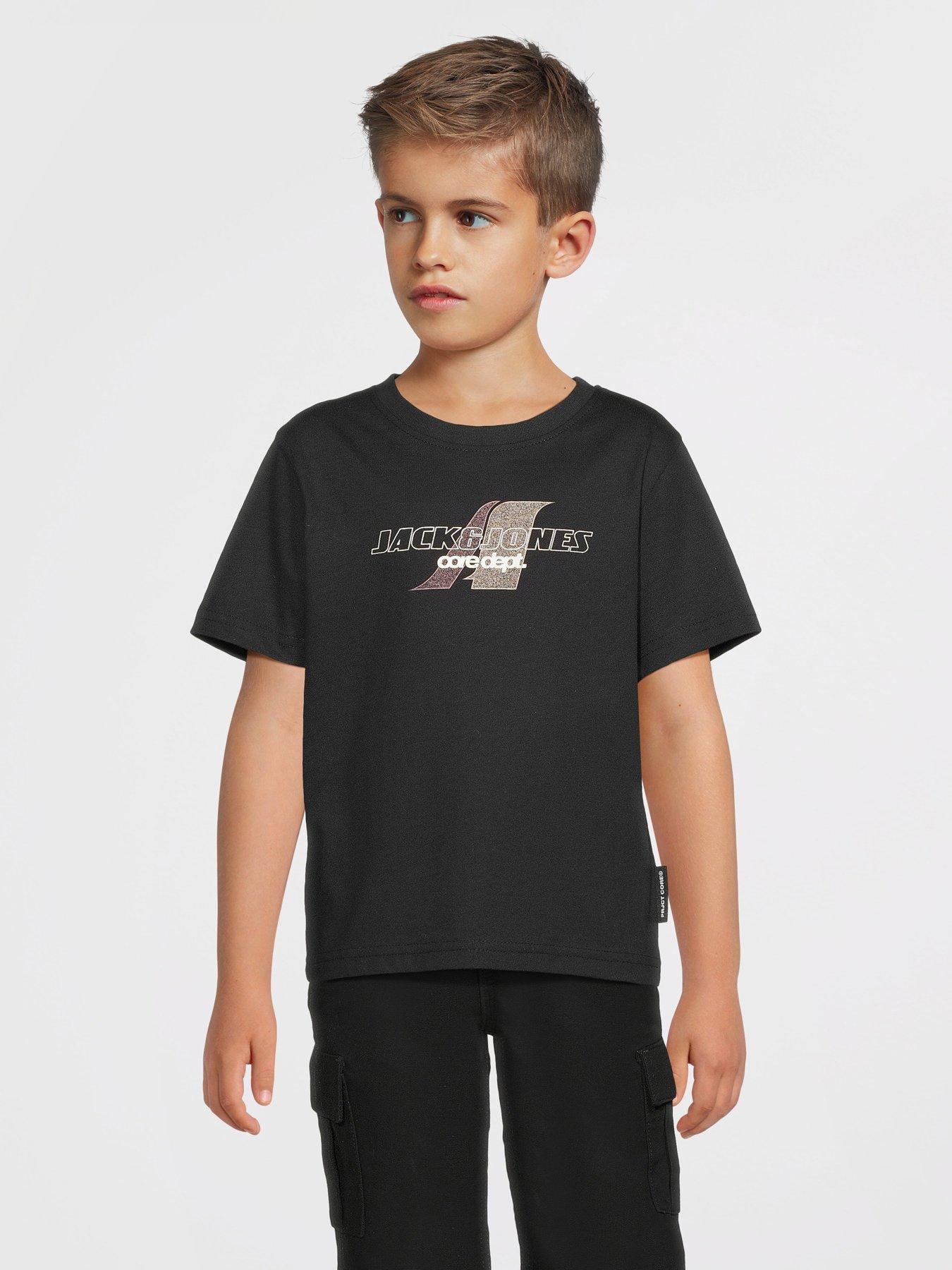 Jack & Jones Mini Younger Boys Tier Front Print Short Sleeve T-shirt - Black