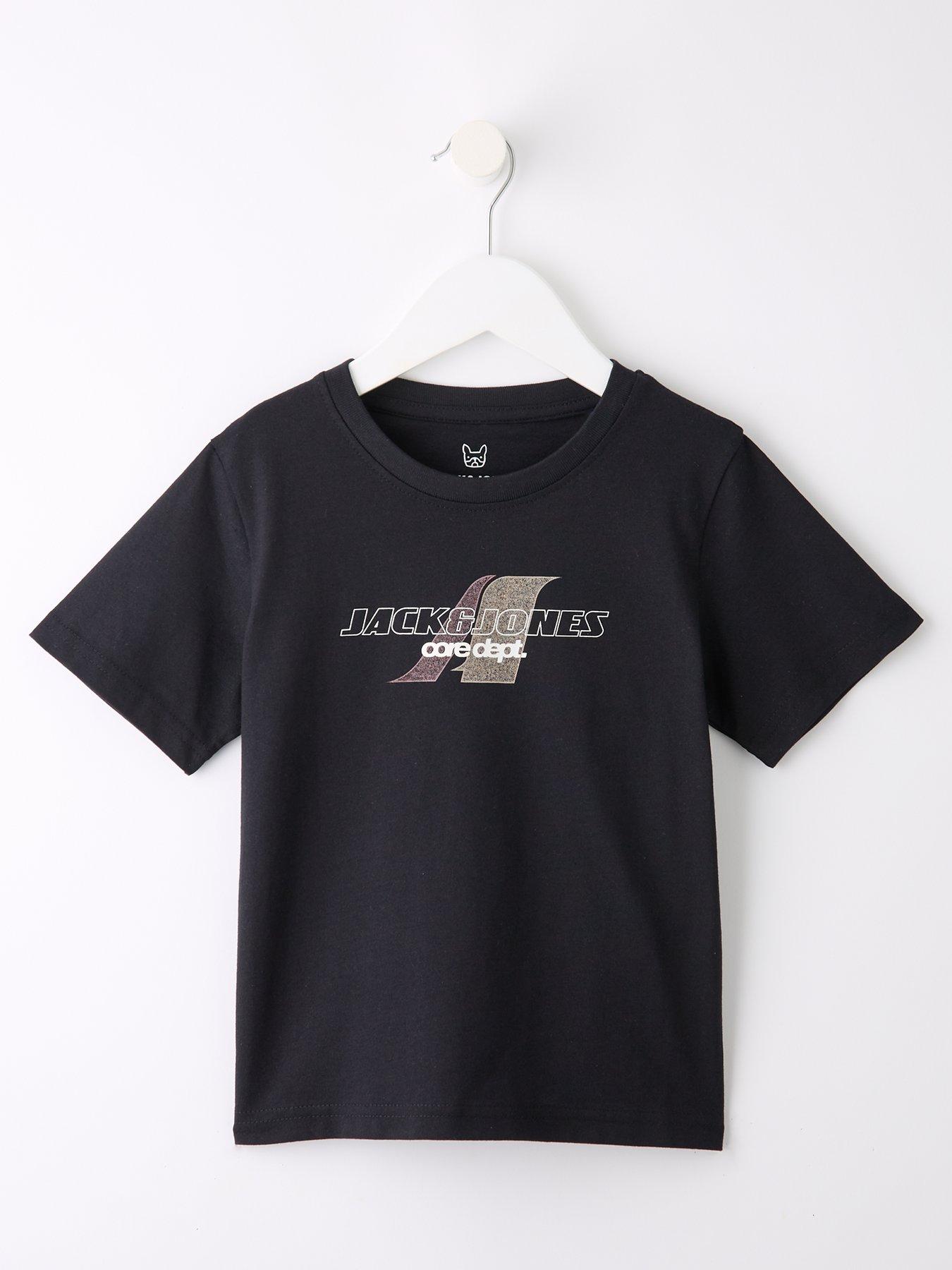 Image 1 of 3 of Jack & Jones Mini Younger Boys Tier Front Print Short Sleeve T-shirt - Black