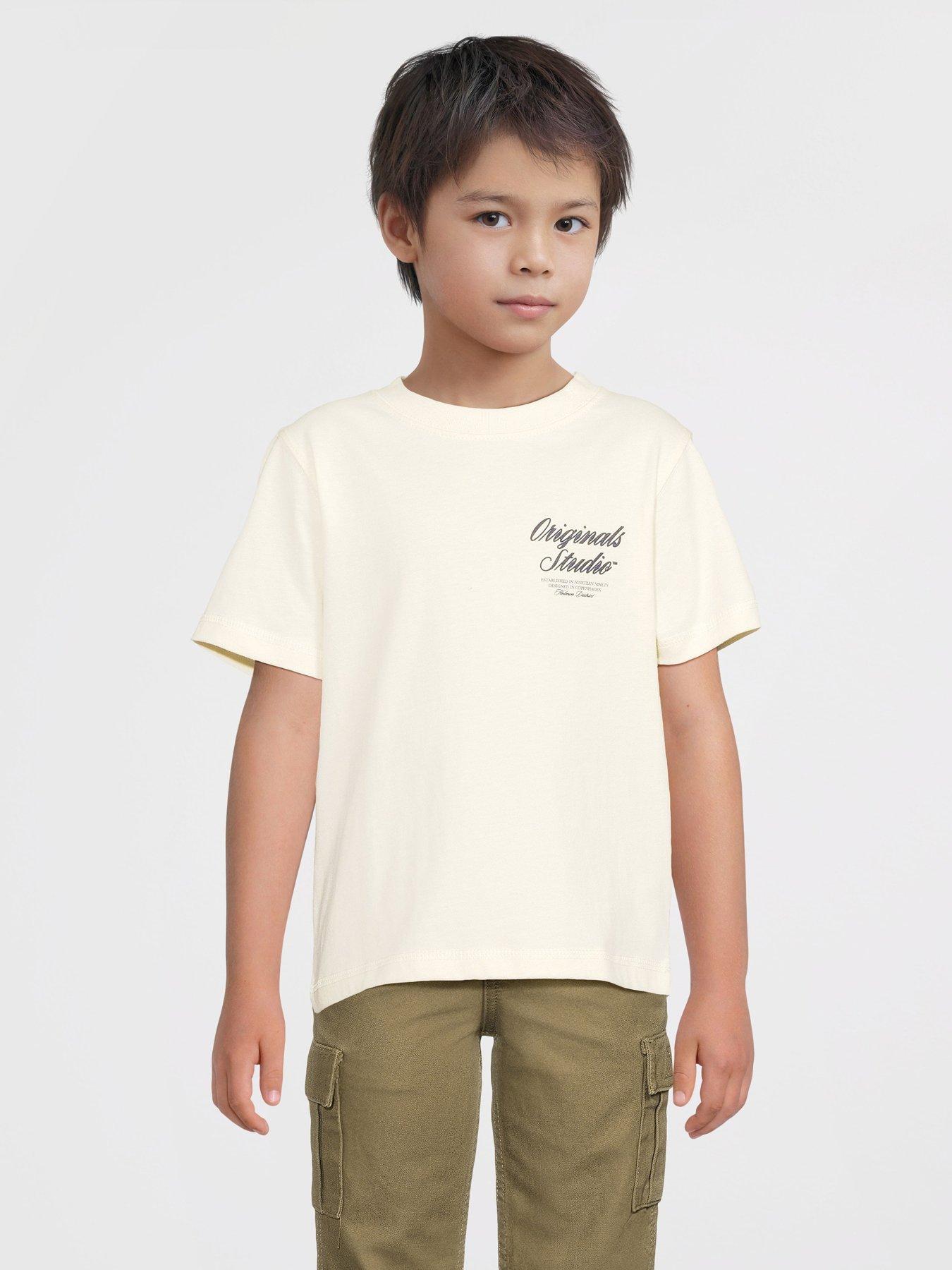 Jack & Jones Mini: Younger Boys Typo Print Short Sleeve T-shirt - Light Cream