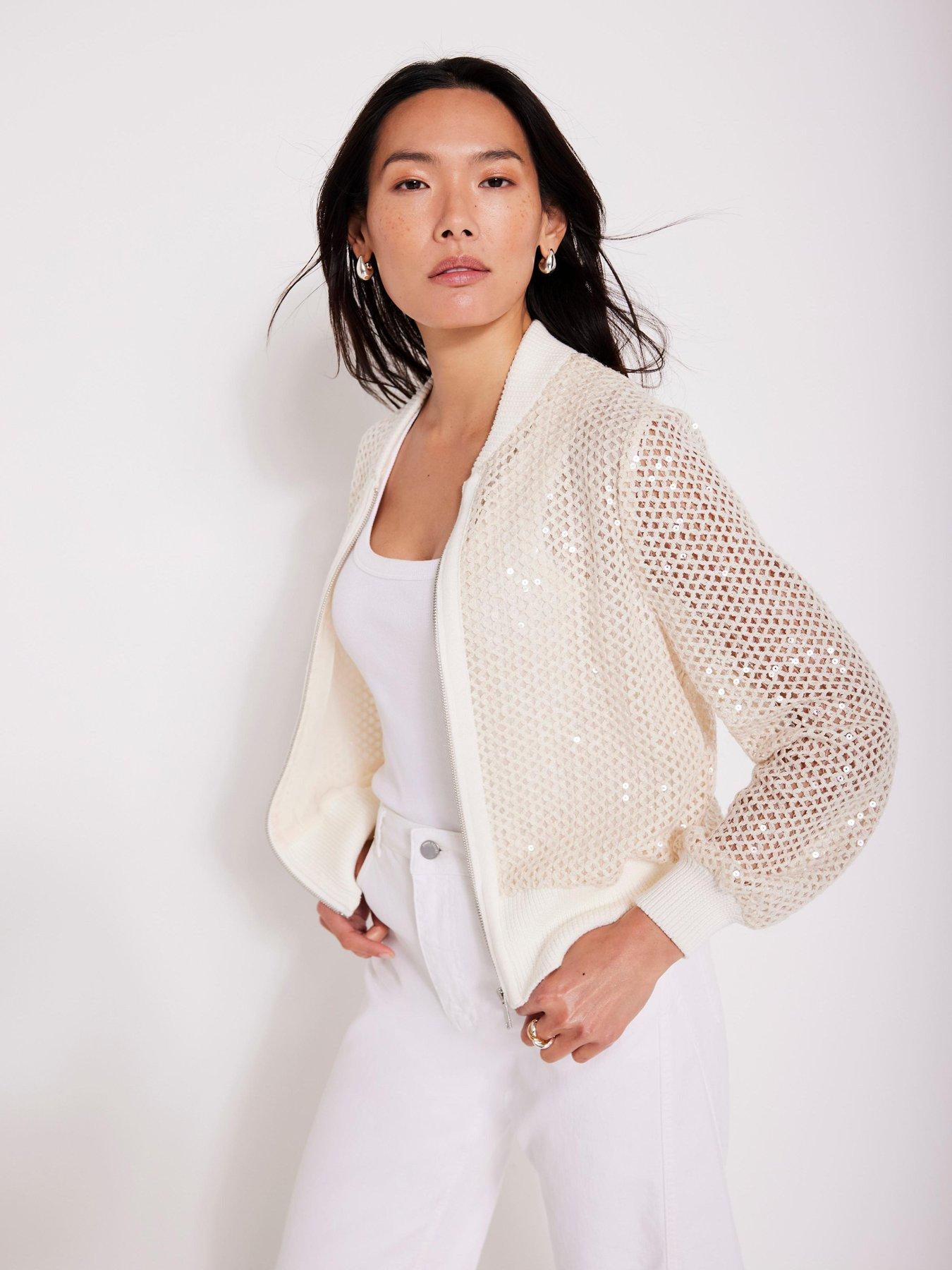 Mint Velvet Neutral Sequin Bomber Jacket Cream Very