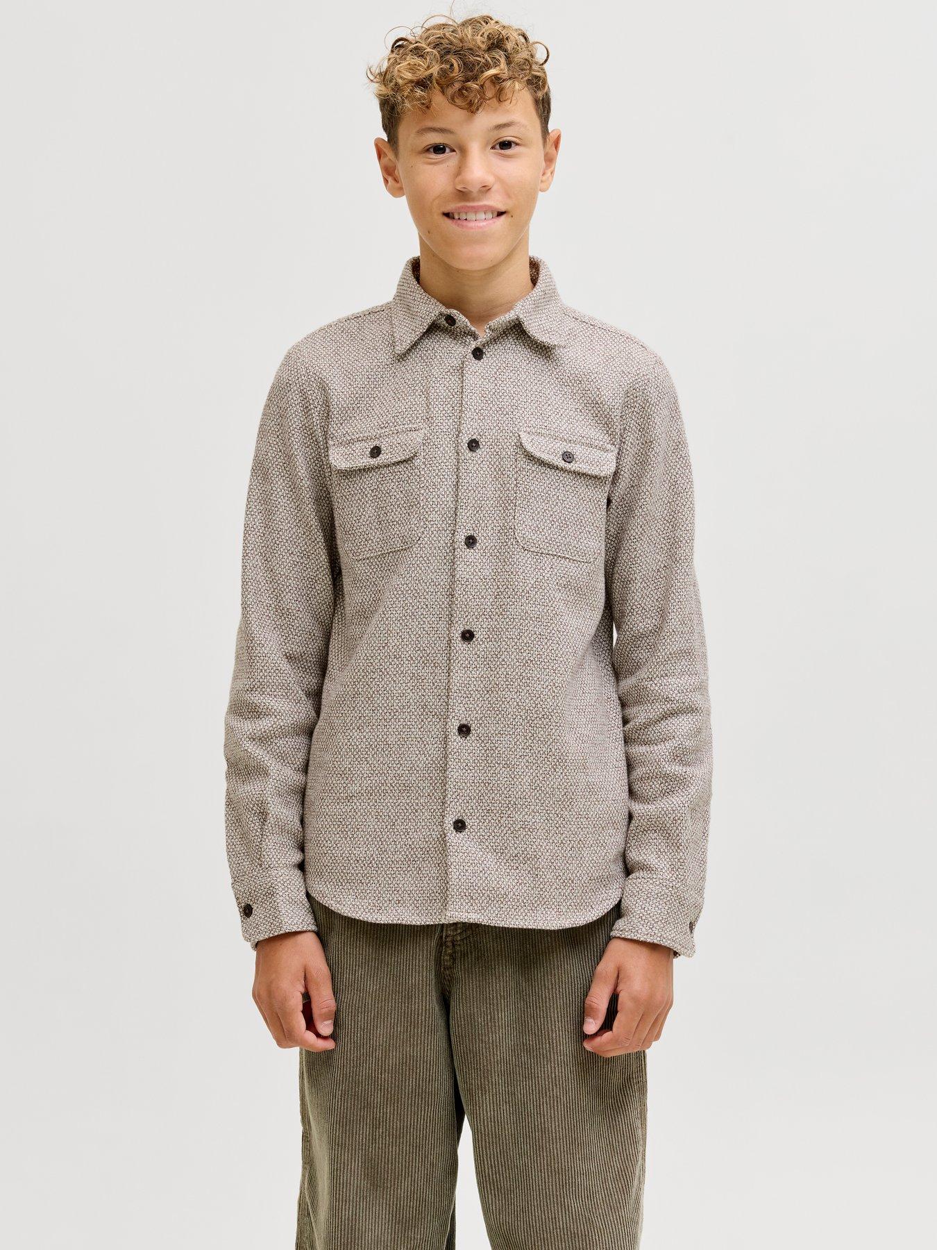 Jack & Jones Junior Boys Melange Long Sleeve Overshirt - Beige