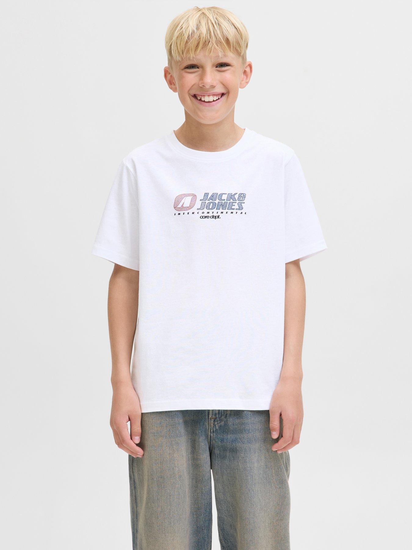 Jack & Jones Junior Boys Tier Front Print Short Sleeve T-shirt - White