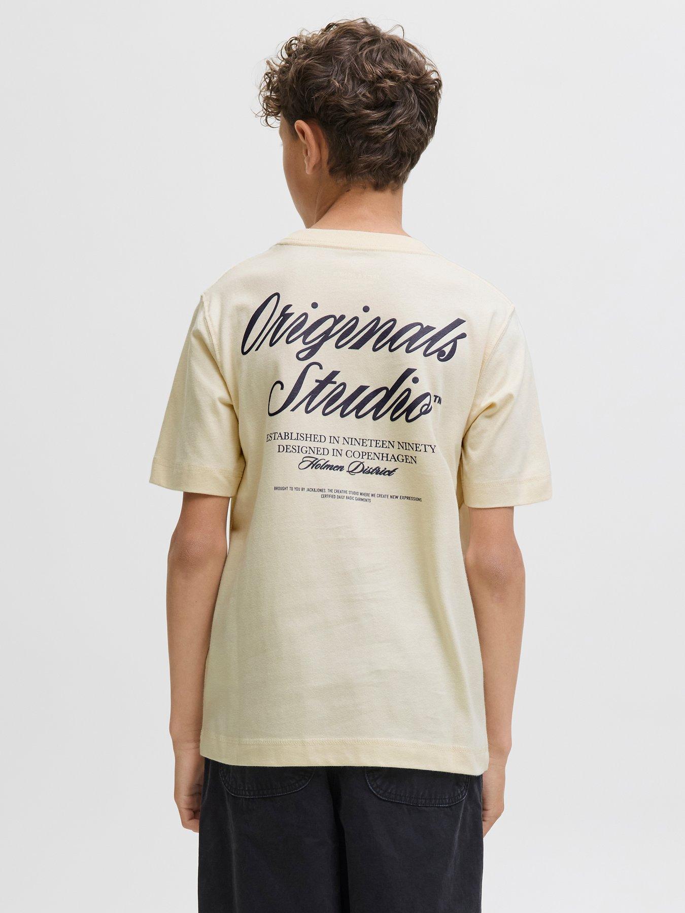Jack & Jones Junior Boys Typo Back Print Short Sleeve T-shirt - Light Cream
