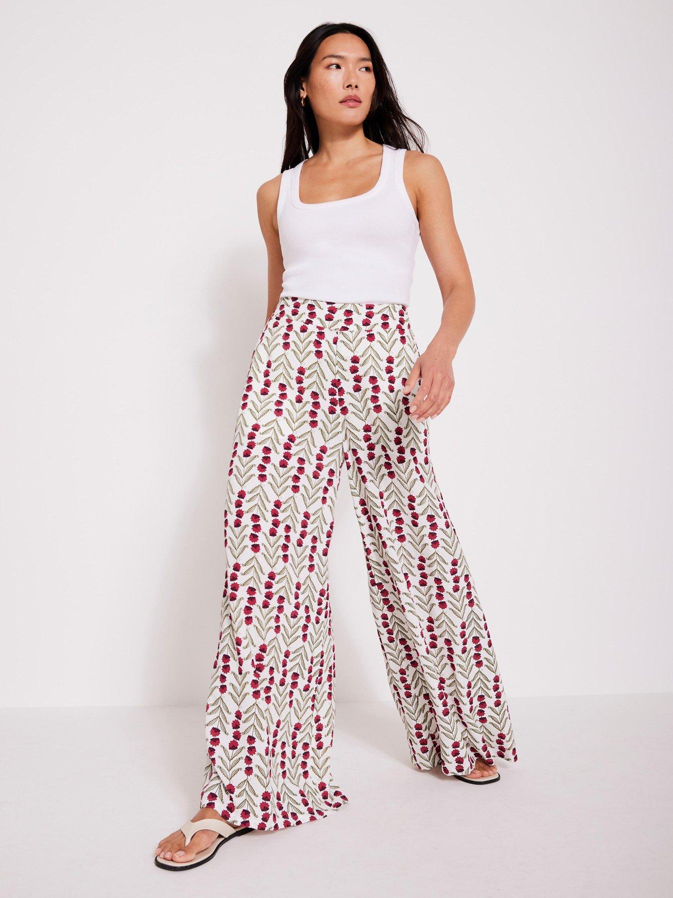 Mint Velvet Floral Print Wide Leg Trouser - Cream | Very