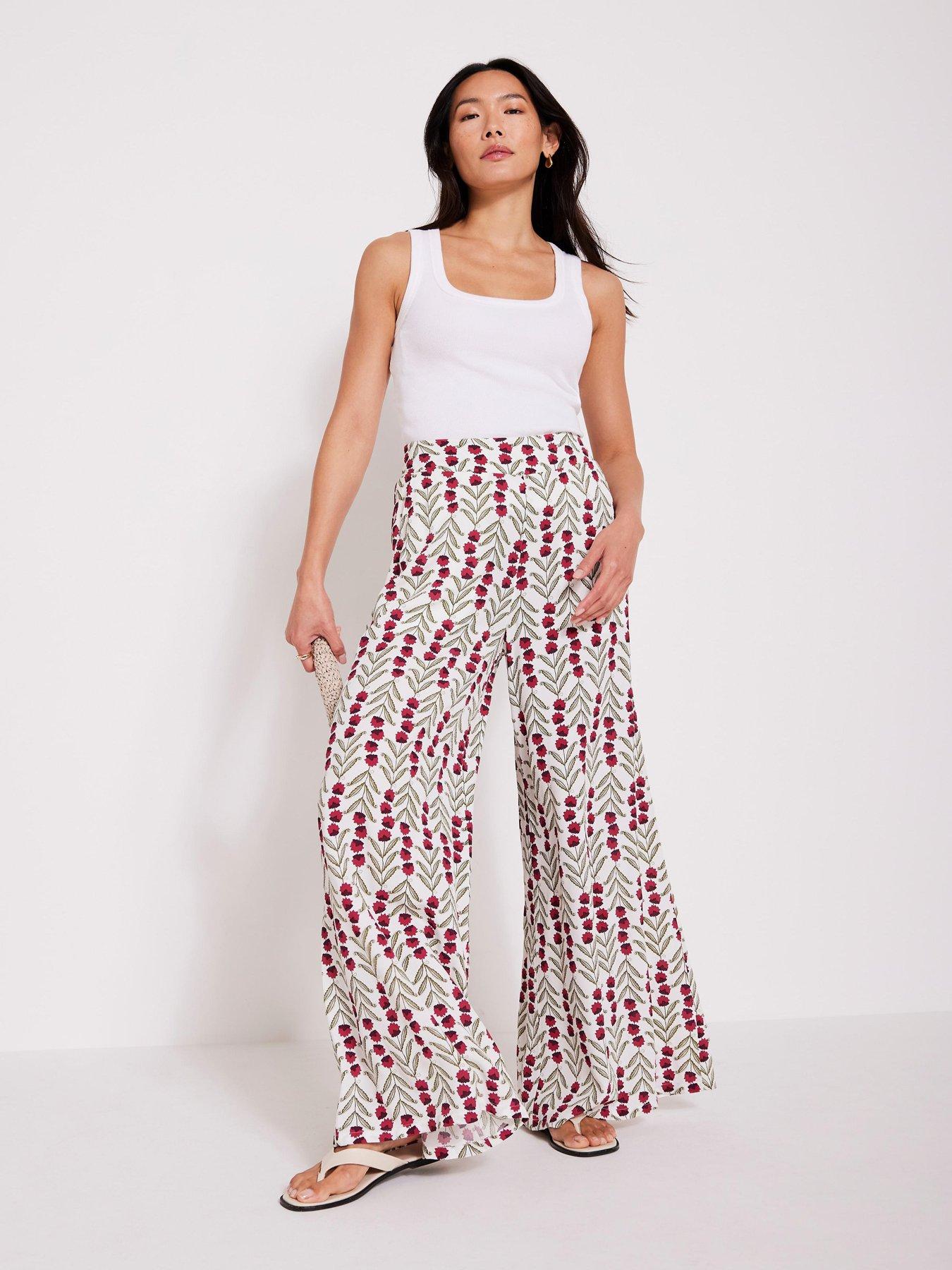 Mint Velvet Floral Print Wide Leg Trouser - Cream | Very