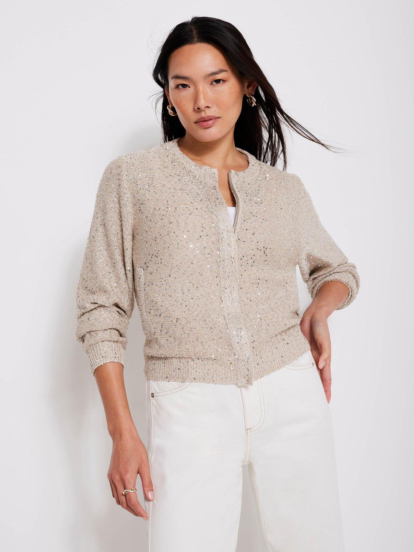 undefined Neutral Sequin Knit Jacket - Cream