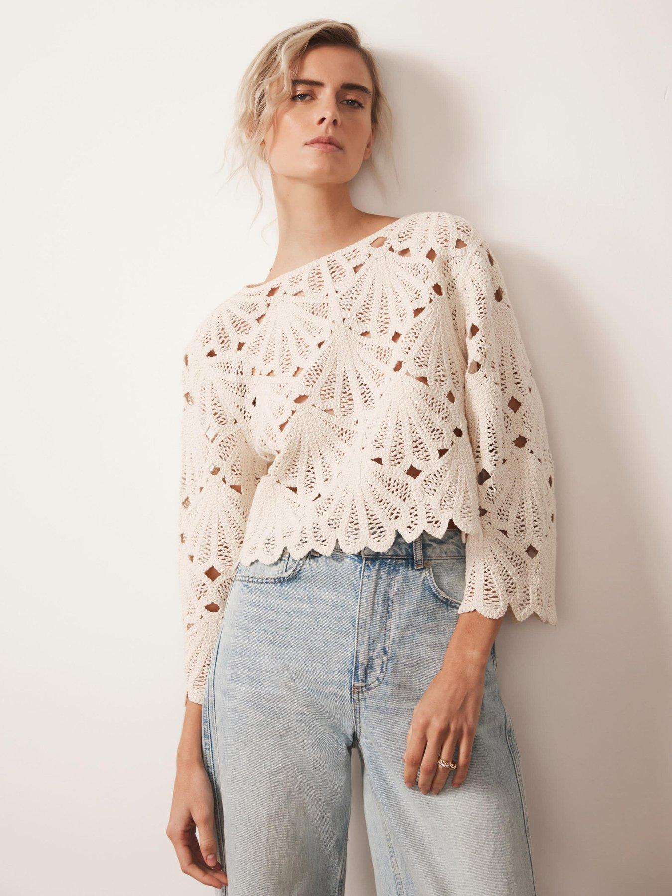 Image 2 of 6 of Mint Velvet Neutral Crochet Knit Top - Cream