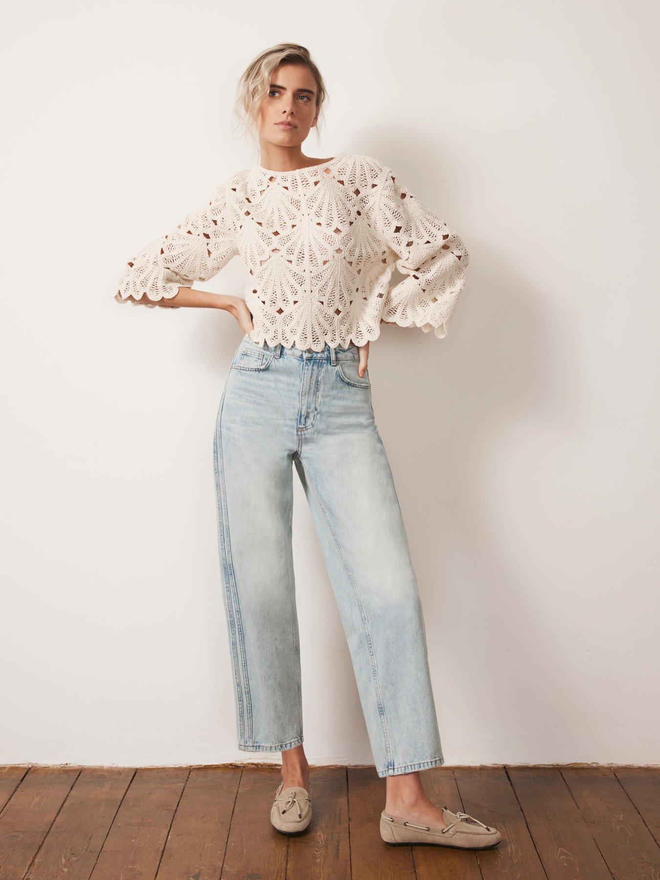 Image 3 of 6 of Mint Velvet Neutral Crochet Knit Top - Cream