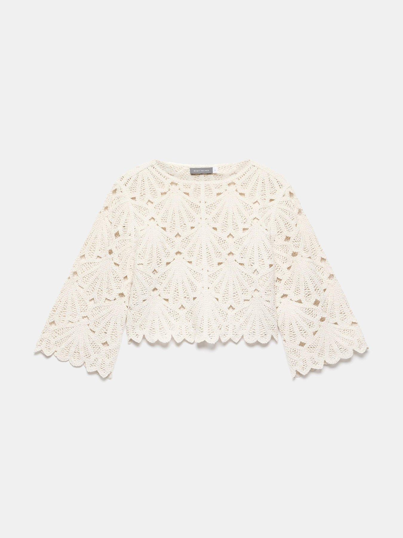 Image 5 of 6 of Mint Velvet Neutral Crochet Knit Top - Cream