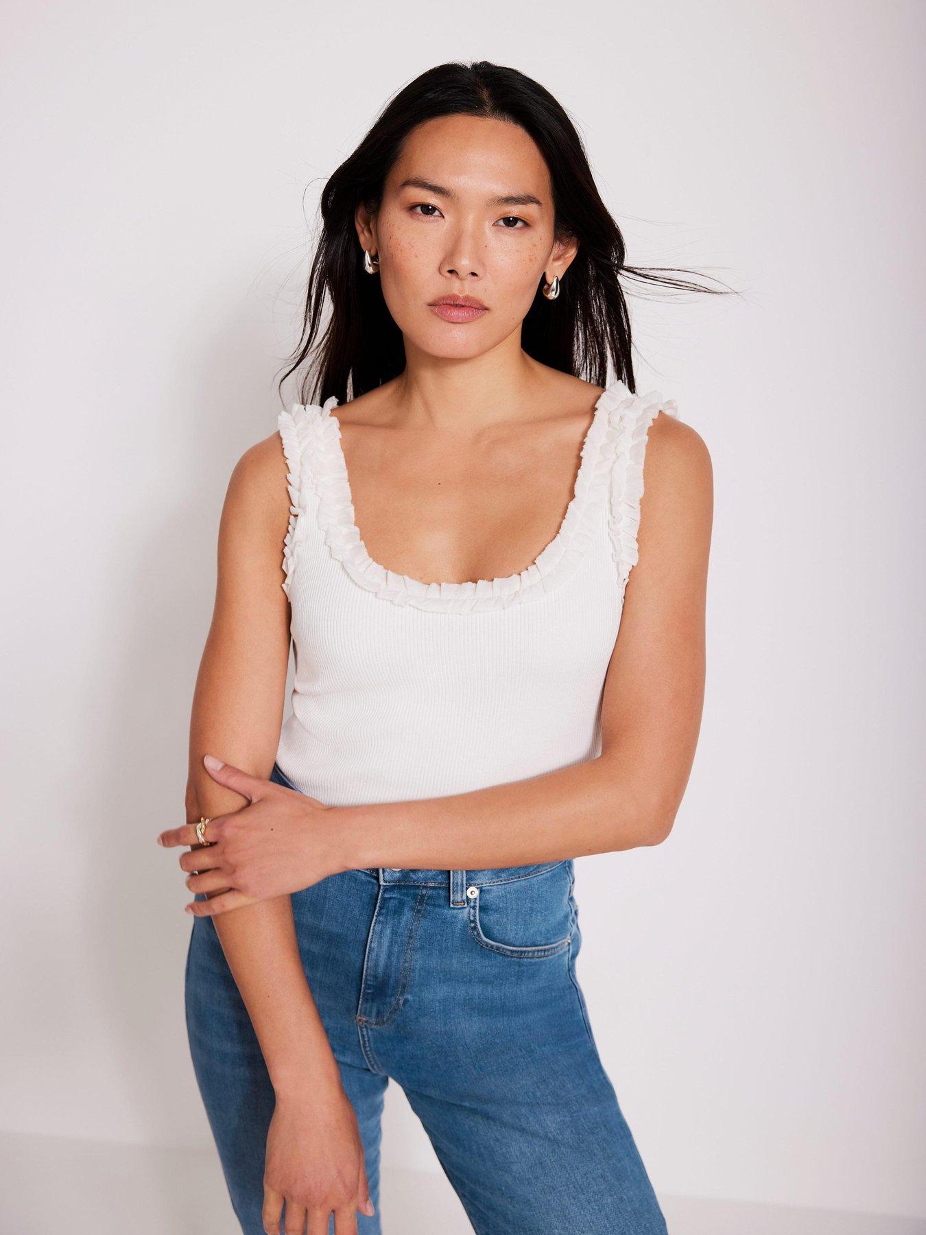 undefined Ivory Ruffle Trim Vest