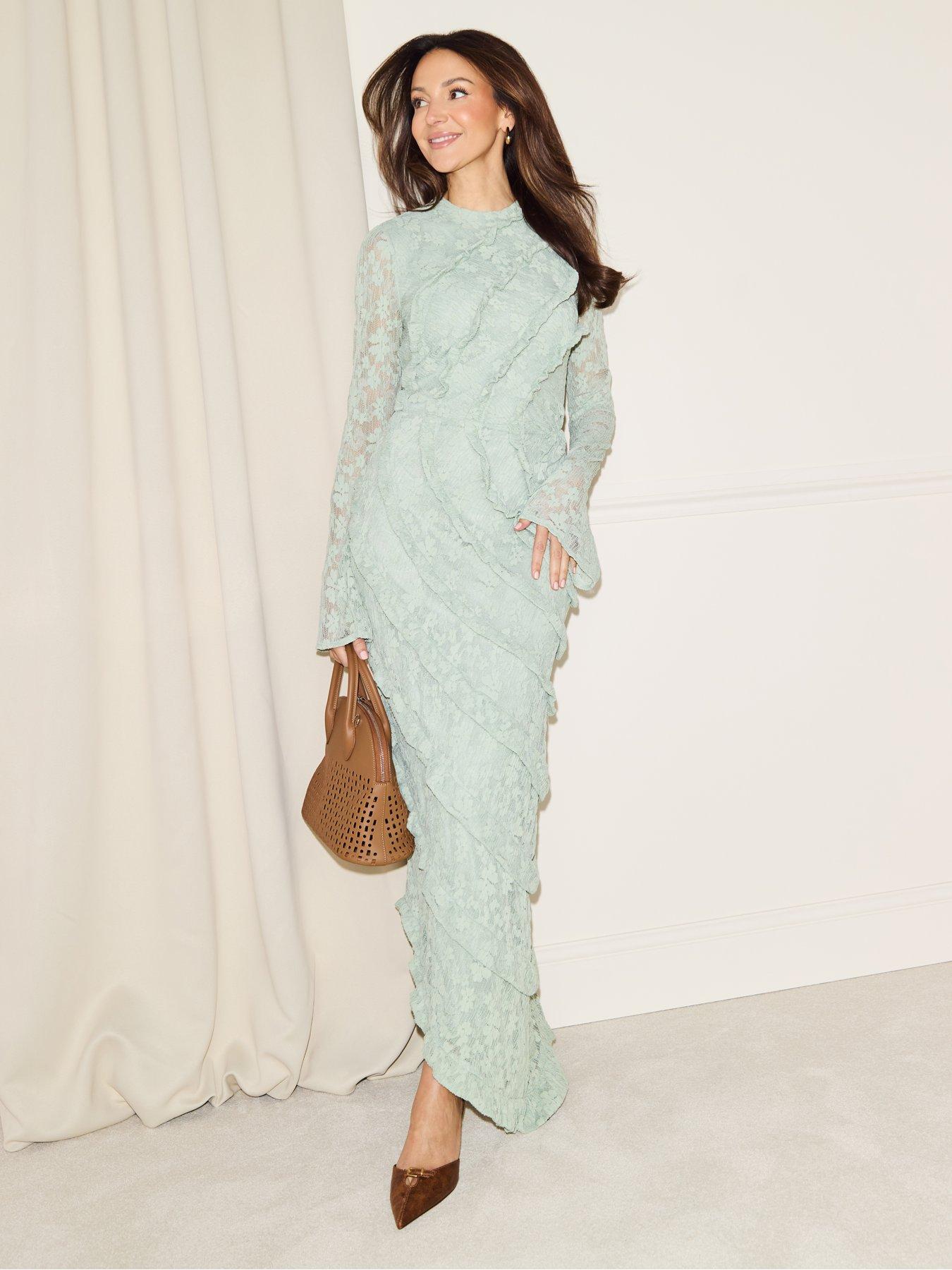 slim fit dress slacks Kenzie Green Lace Cutout Maxi Dress main image 1