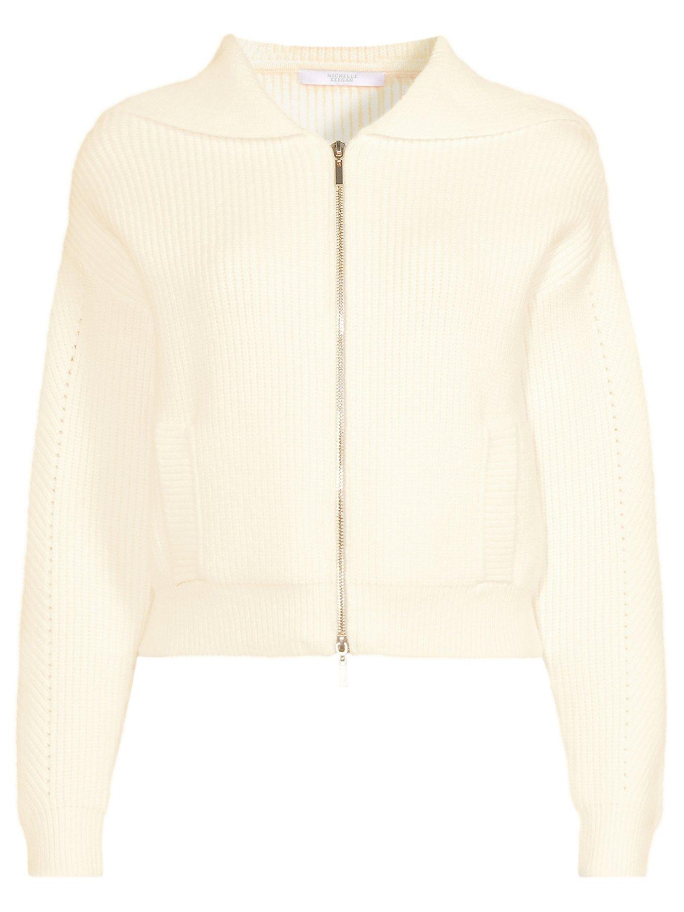 Image 5 of 5 of Michelle Keegan Premium Knitted Zip Through Top - Cream
