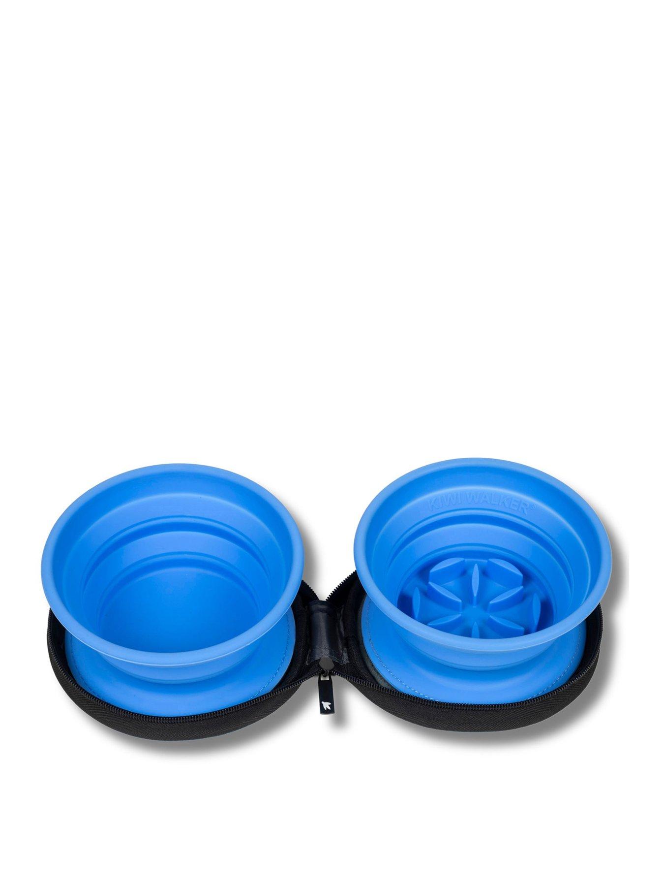 Kiwi Walker Double Travel Bowl - slowfeeder - Blue