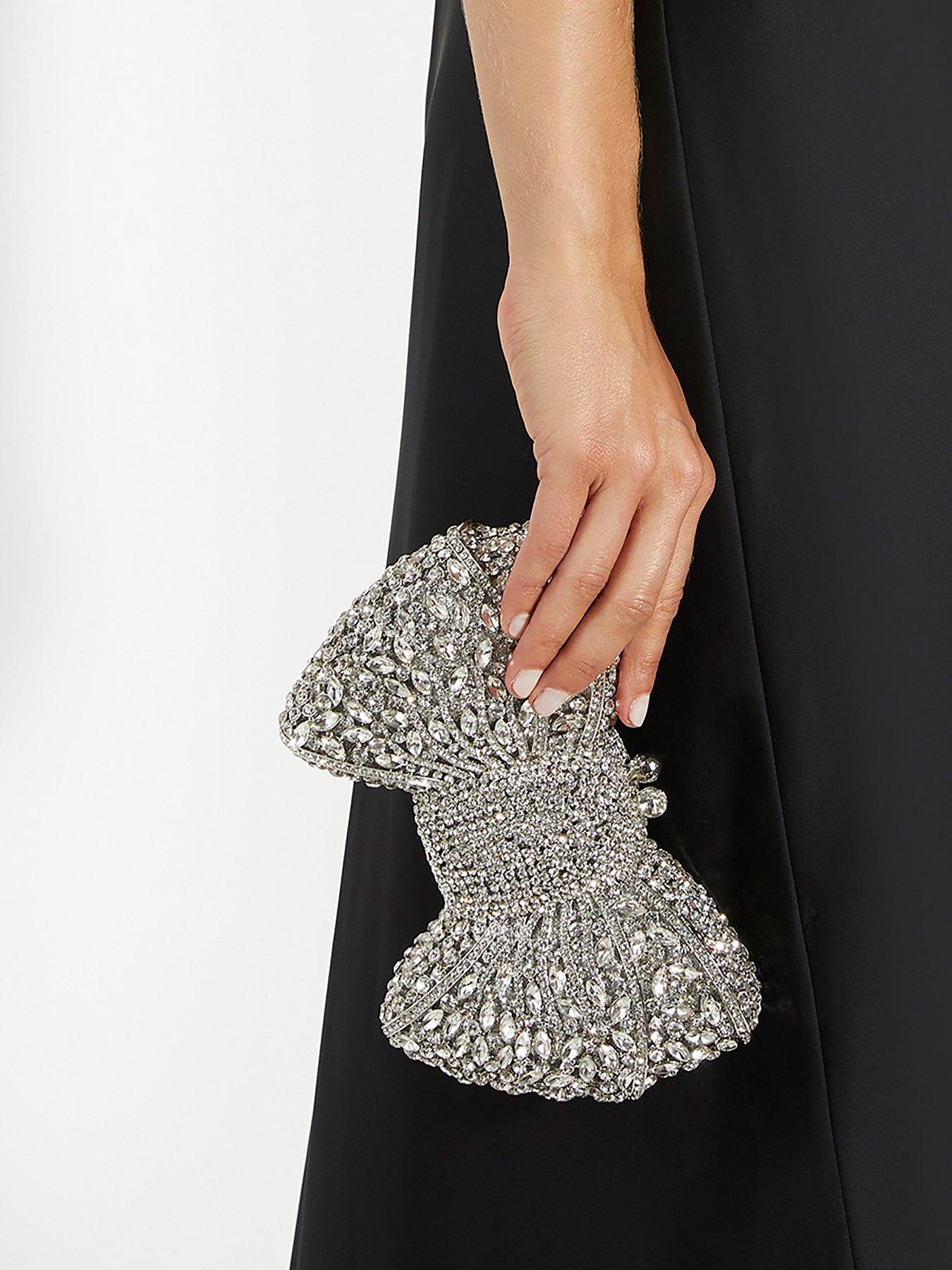 Dune London Enchant Embellished Bow Clutch Bag - Silver