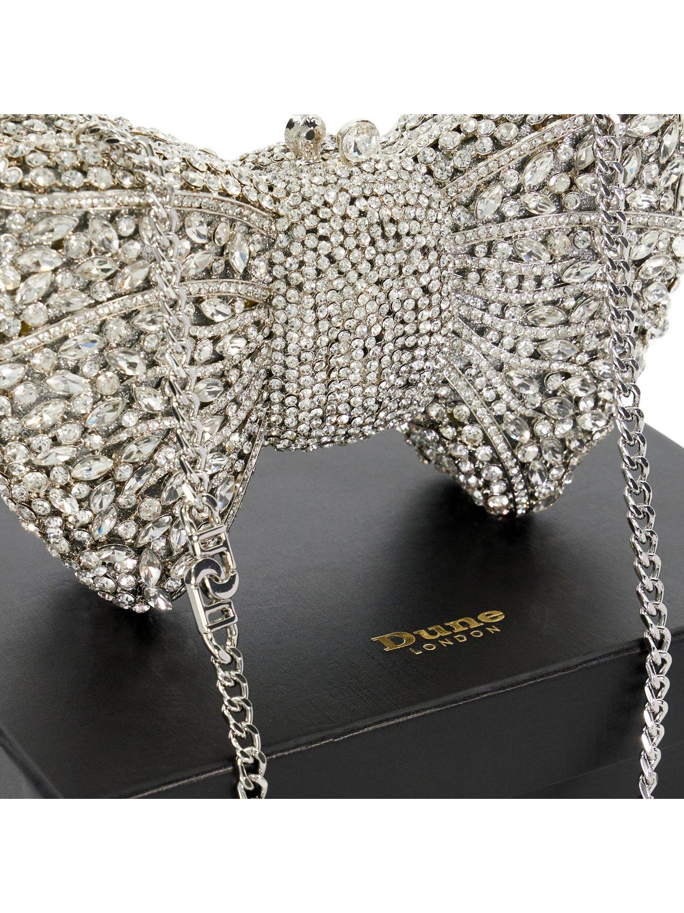 Dune London Enchant Embellished Bow Clutch Bag Silver Very