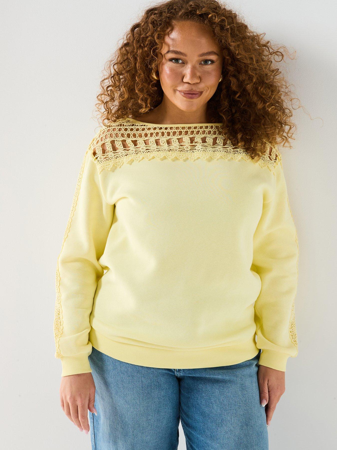 V by Very Curve Lace Yoke Sweat - Yellow
