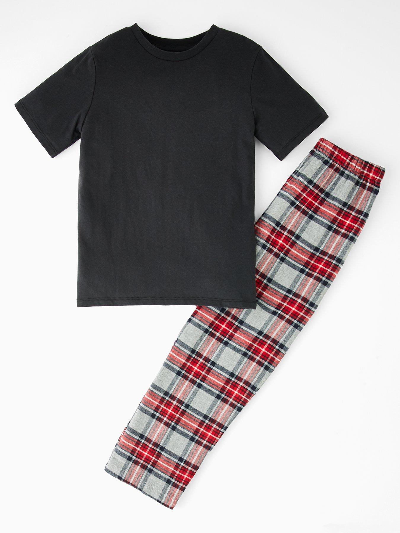 The Very Collection Boys Check Woven Bottoms And Short Sleeve T-Shirt Set - Red