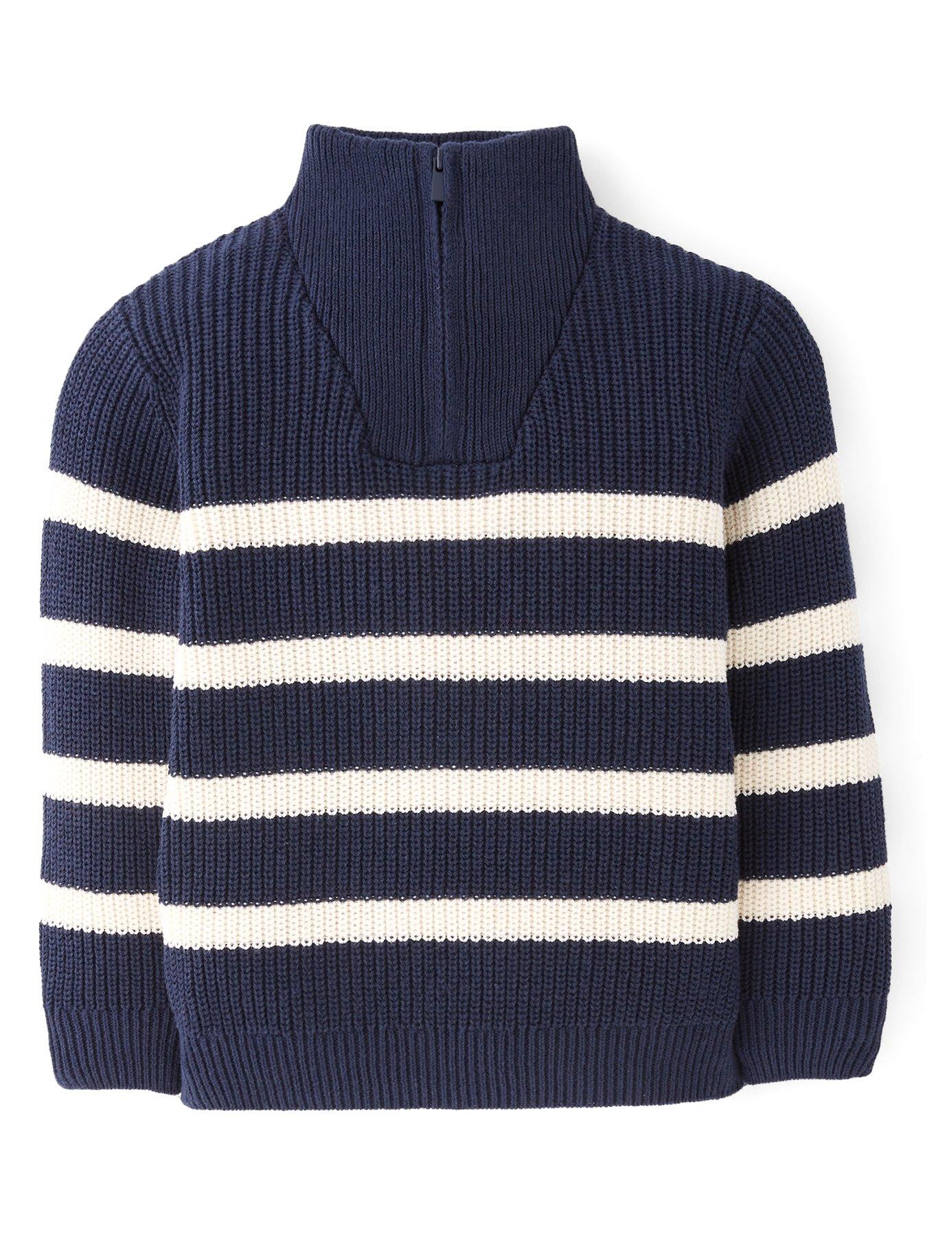 Image 1 of 4 of The Very Collection Boys Half Zip Stripe Knitted Jumper - Navy