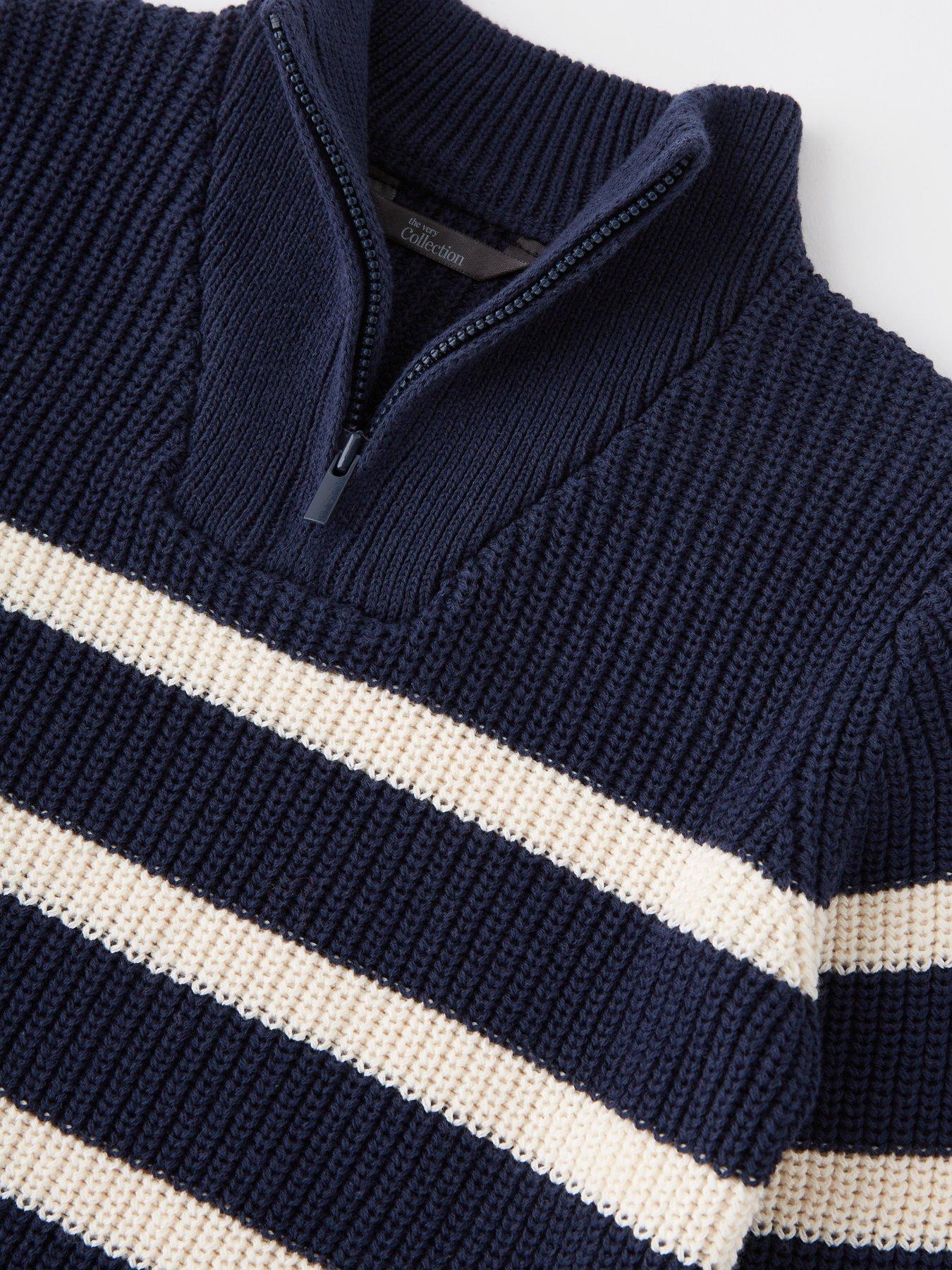 Image 3 of 4 of The Very Collection Boys Half Zip Stripe Knitted Jumper - Navy