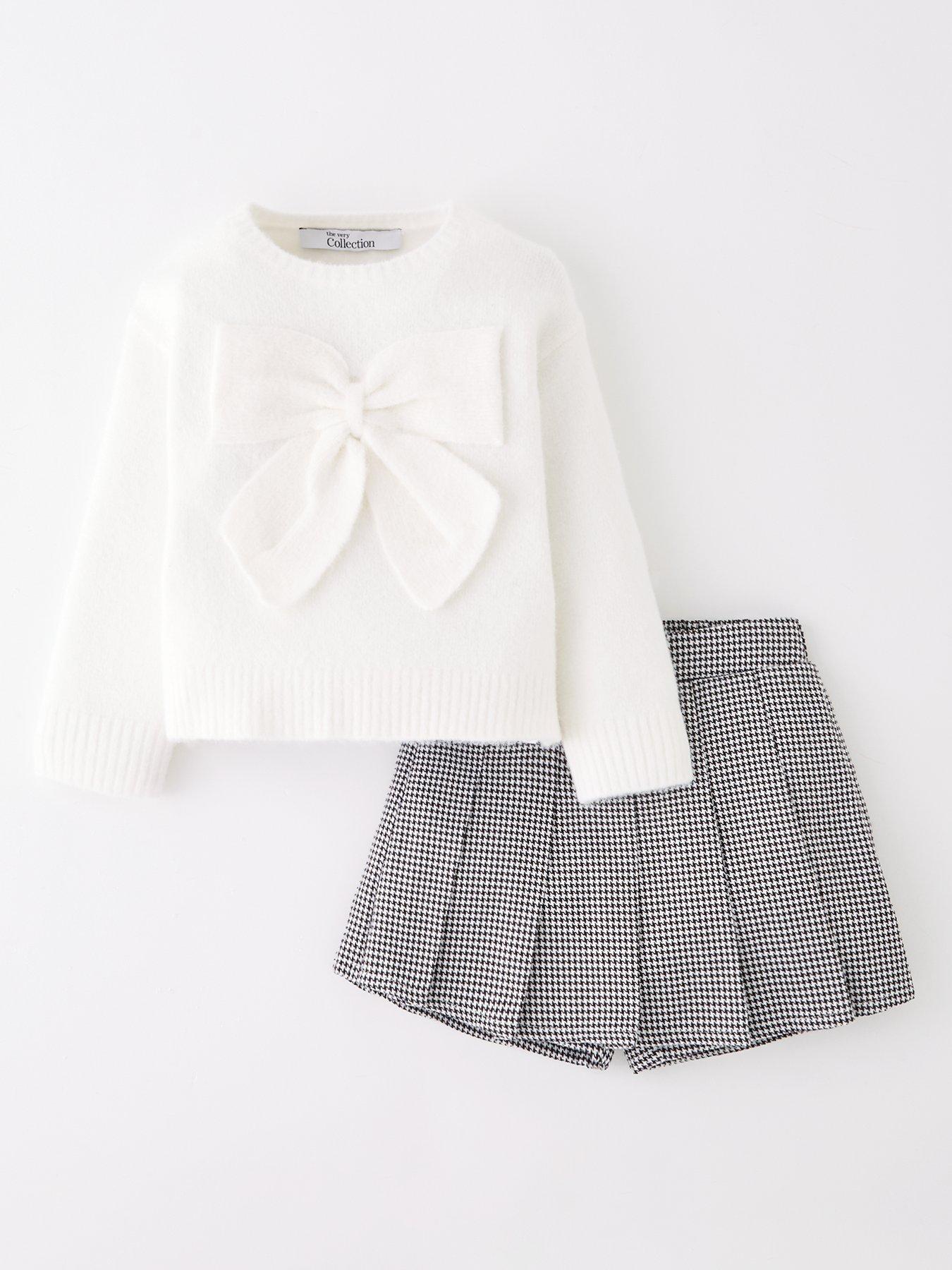 The Very Collection Girls Check Skort With Knitted Jumper - Cream