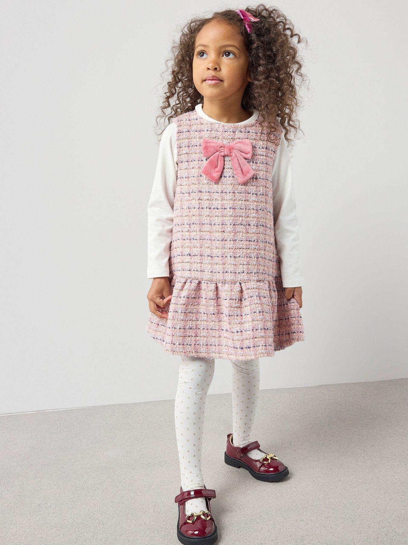 The Very Collection Girls Tartan Peplum Dress With Bow - Pink