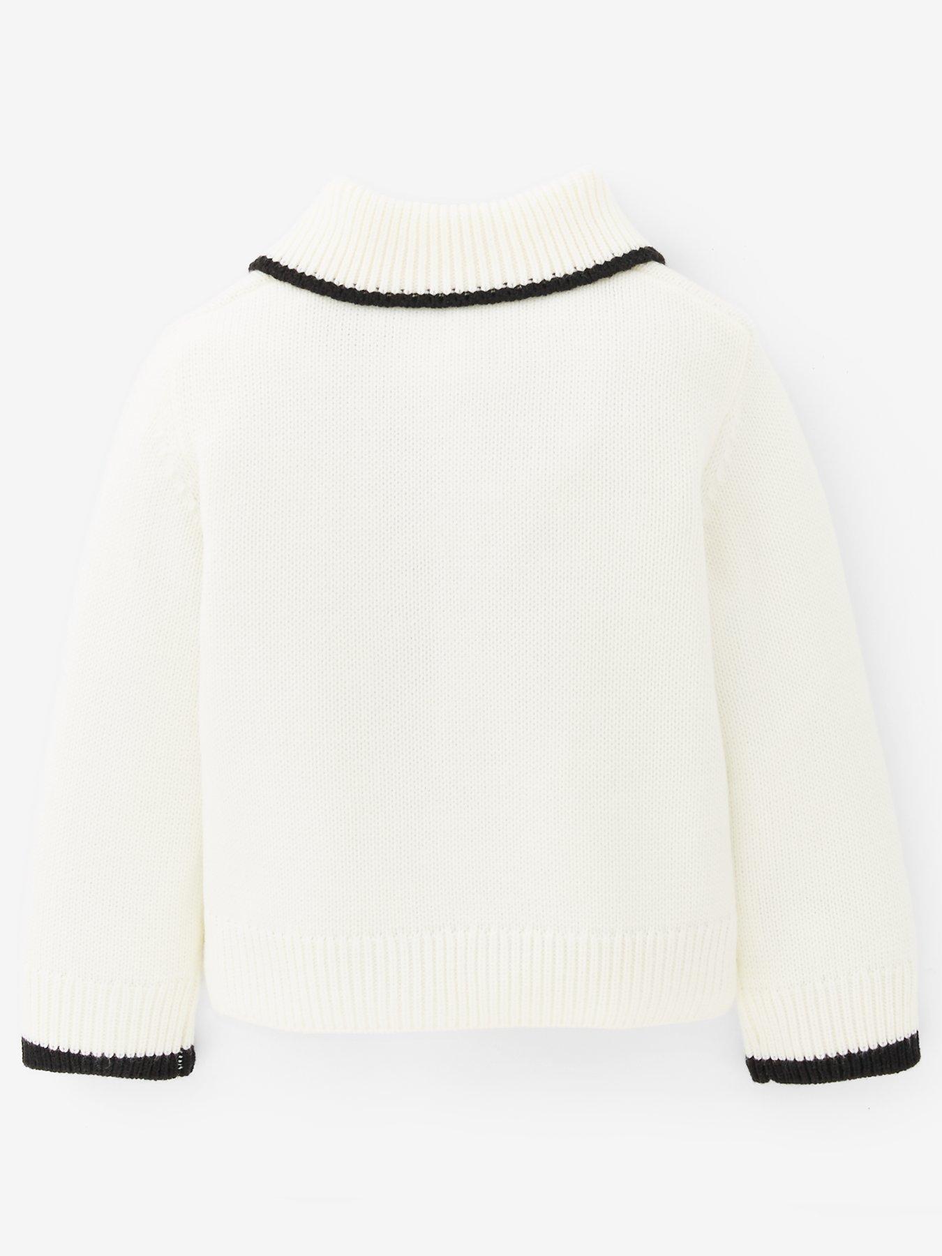 Image 2 of 4 of The Very Collection Girls Contrast Stitch Zip Up Cardigan - Cream