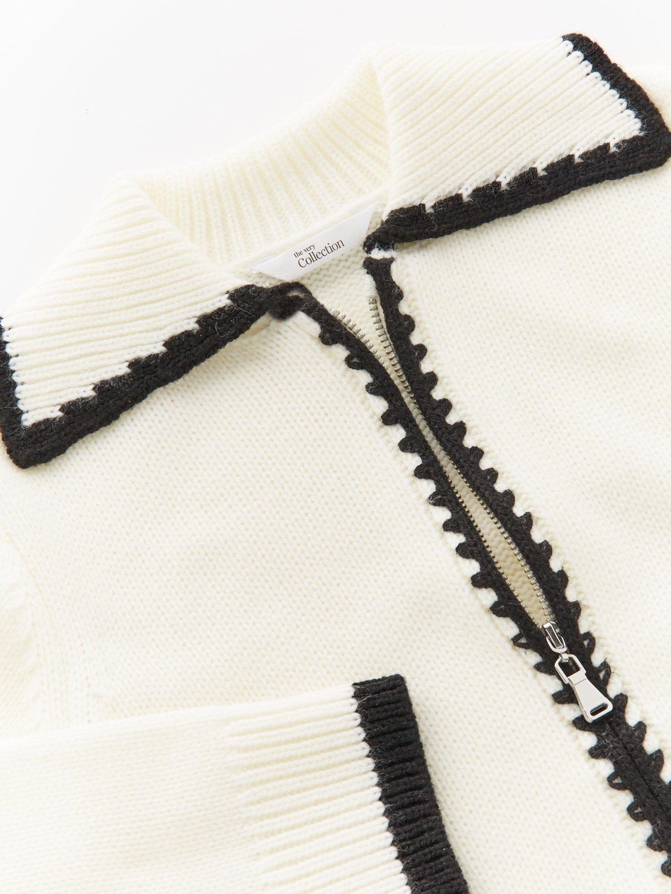 Image 3 of 4 of The Very Collection Girls Contrast Stitch Zip Up Cardigan - Cream