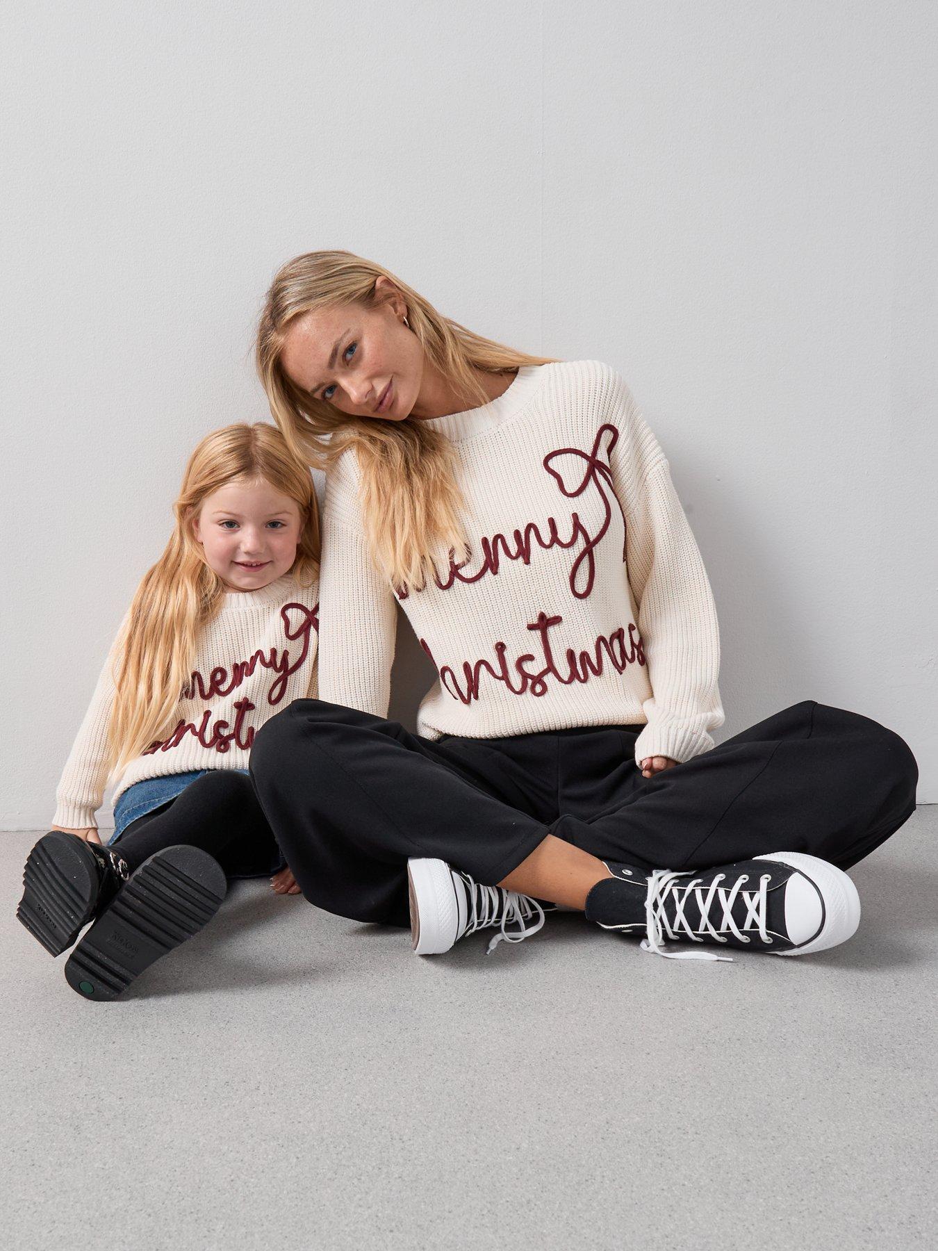 The Very Collection Girls Mini Me 3D Writing Knitted Christmas Jumper - Cream