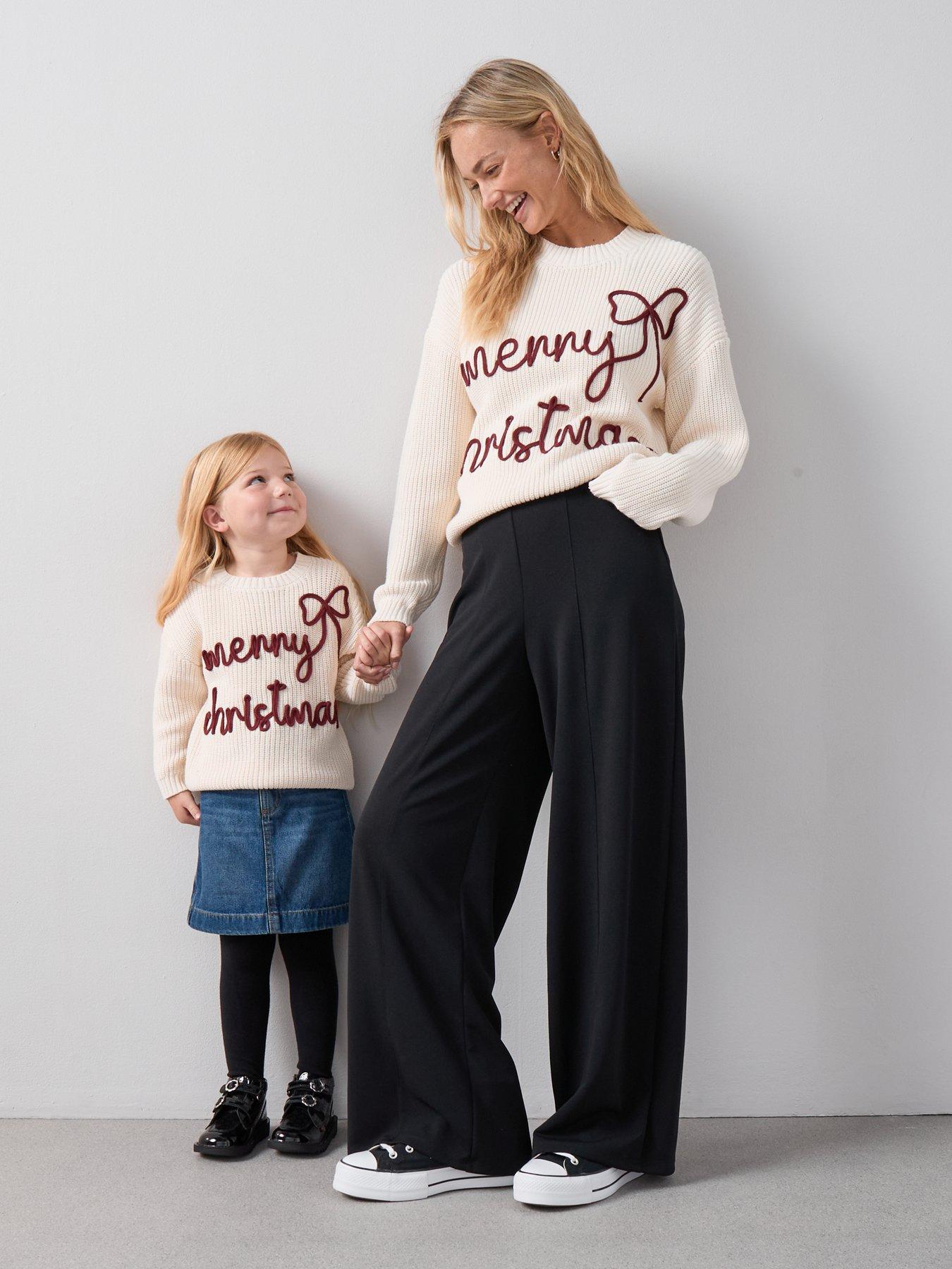 The Very Collection Girls Mini Me 3D Writing Knitted Christmas Jumper - Cream