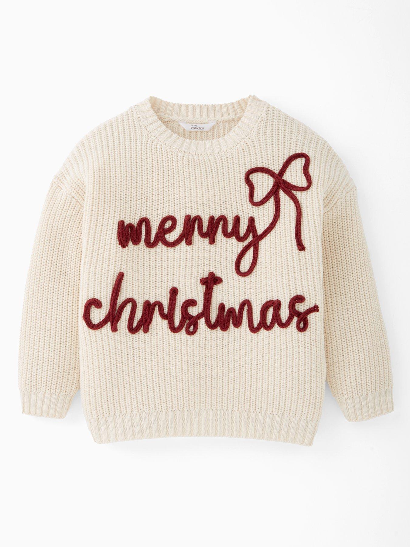 Image 2 of 6 of The Very Collection Girls Mini Me 3D Writing Knitted Christmas Jumper - Cream
