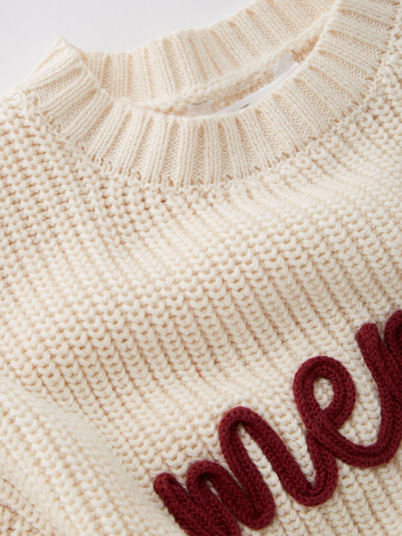 Image 6 of 6 of The Very Collection Girls Mini Me 3D Writing Knitted Christmas Jumper - Cream
