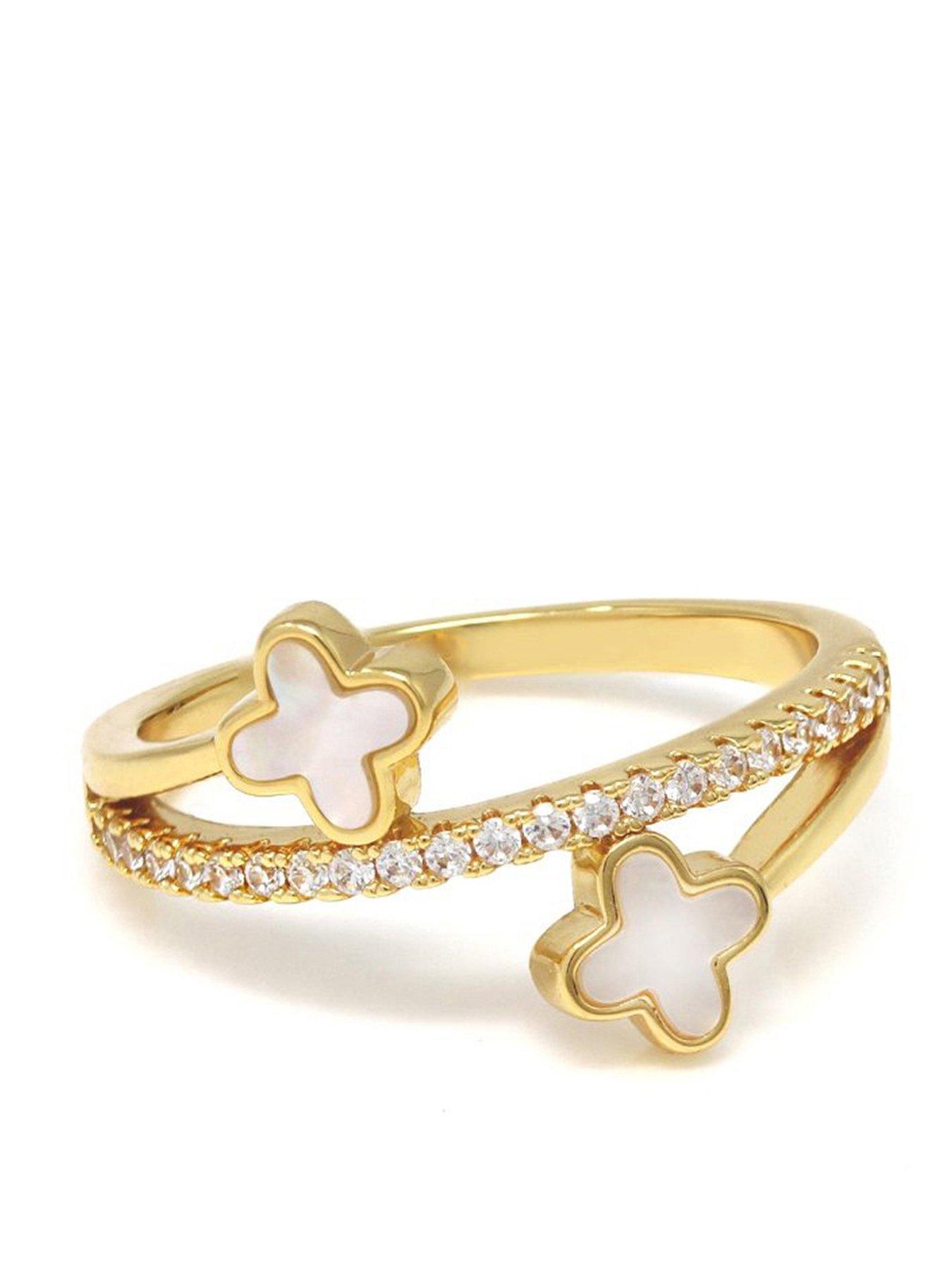 Image 2 of 3 of Say It With Luck Ring - Stainless Steel (Gold & Faux Pearl)