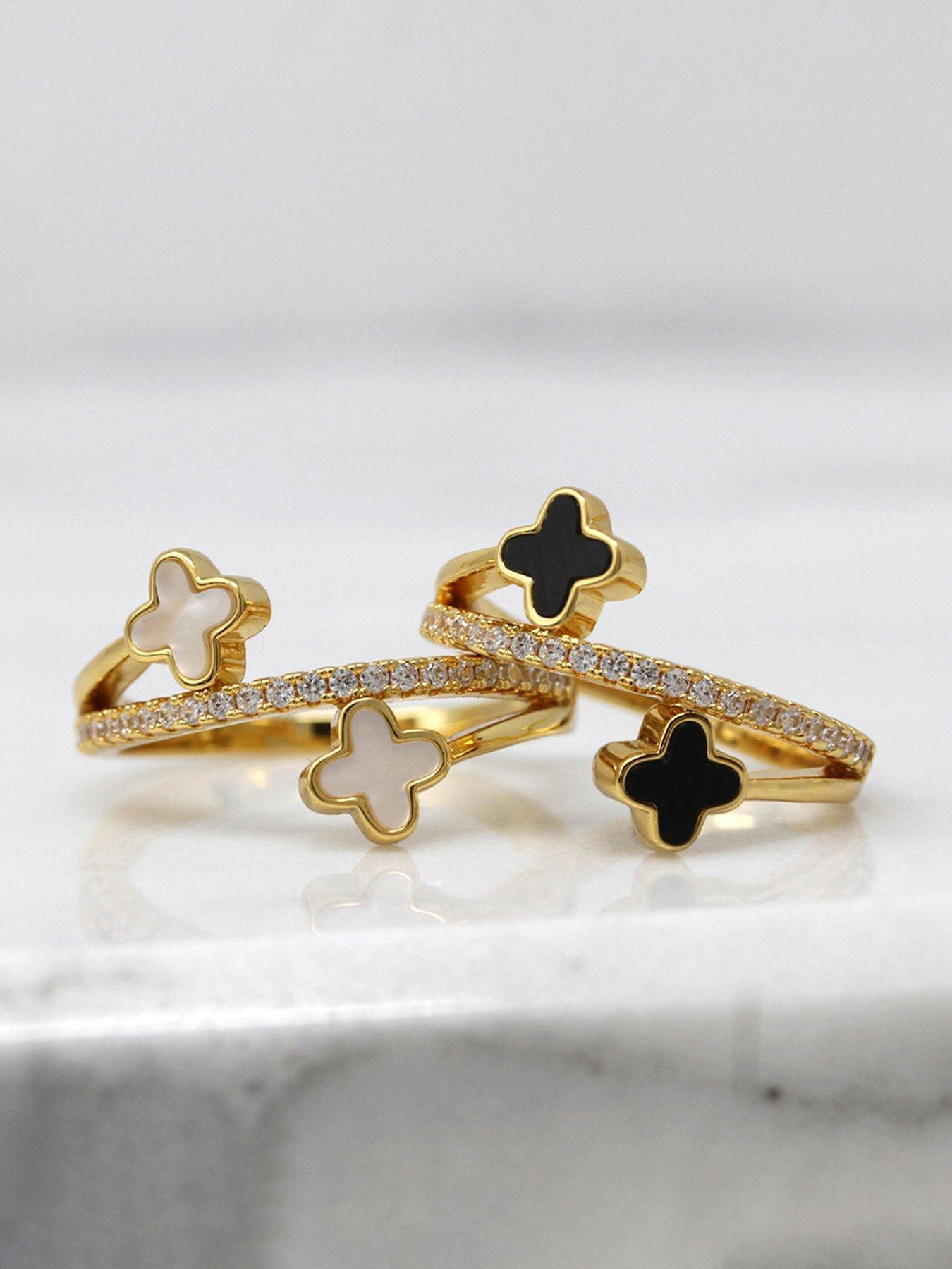 Image 3 of 3 of Say It With Luck Ring - Stainless Steel (Gold & Faux Pearl)