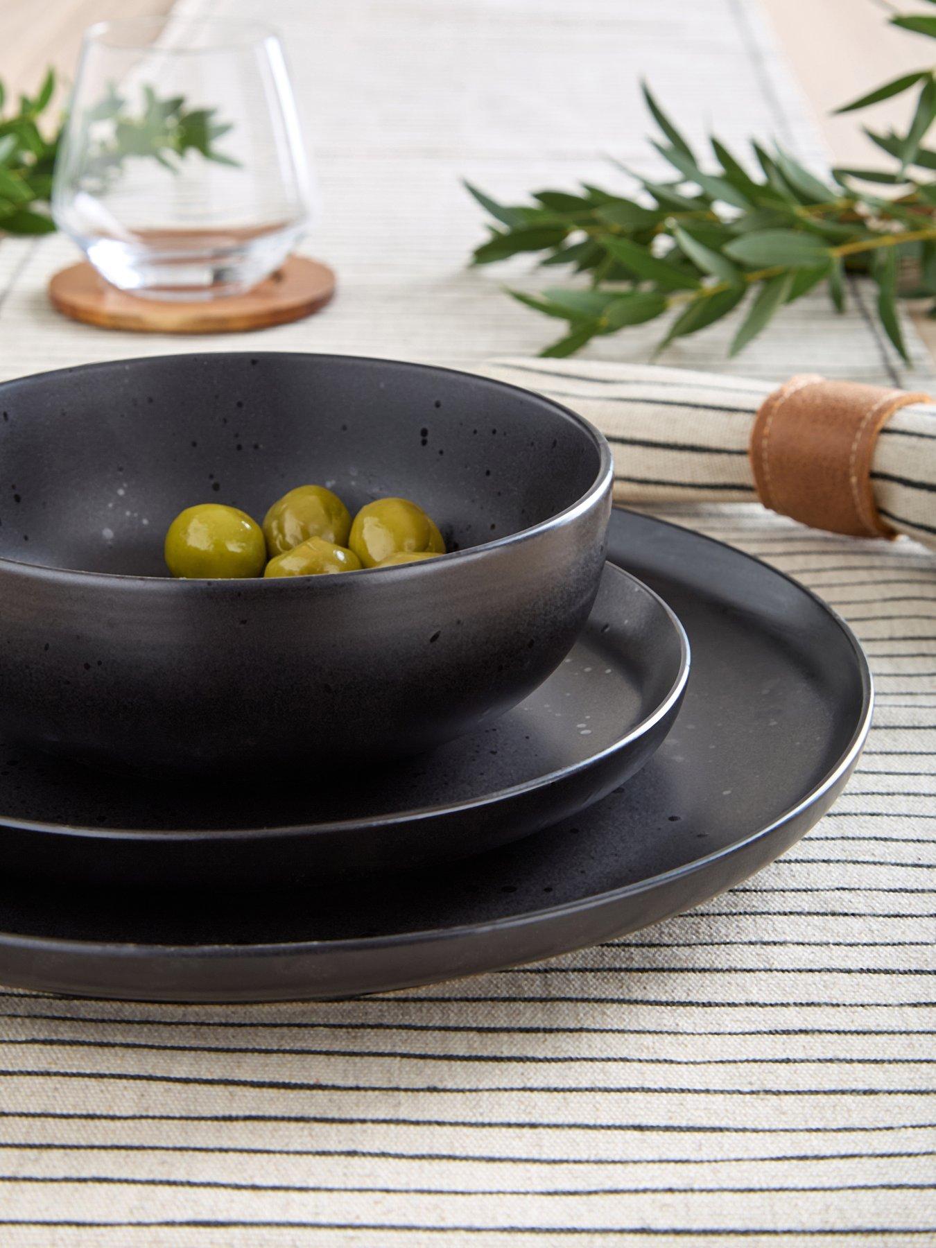 The Very Collection Black Speckle Reactive 12 Piece Dinner Set