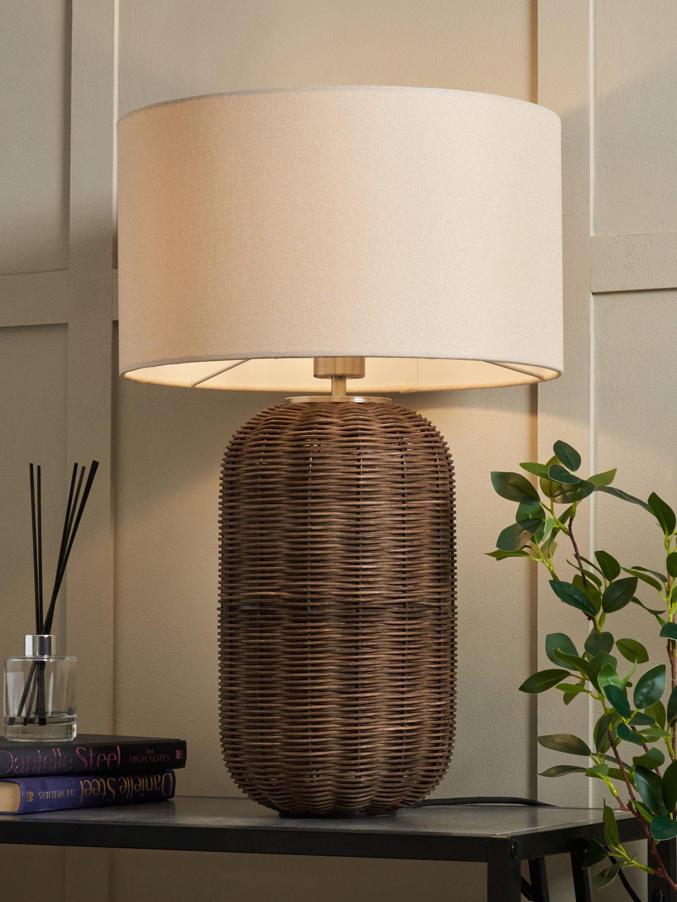 undefined Large Walnut Woven Table Lamp - 38cm