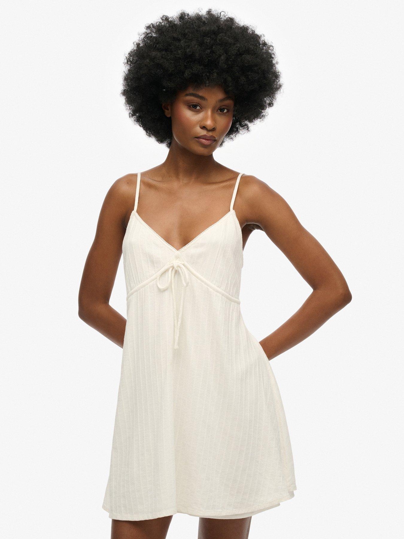 undefined Textured Woven Cami Mini Dress - White