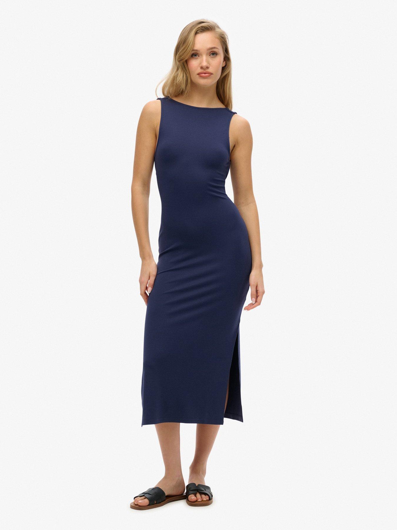 undefined Jersey Twist Back Midi Dress - Blue