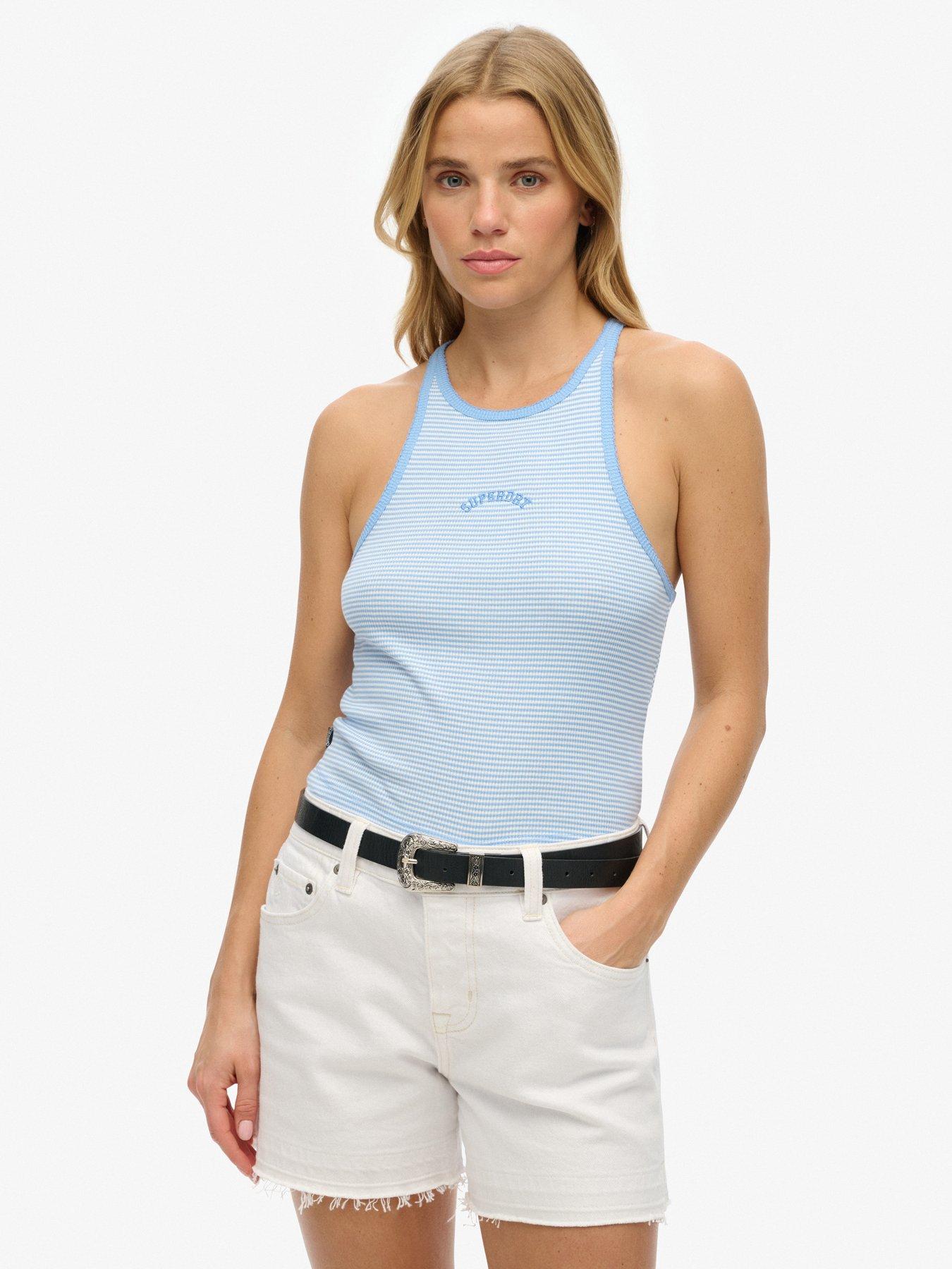 undefined Essential Logo Striped Racer Vest Top - Blue