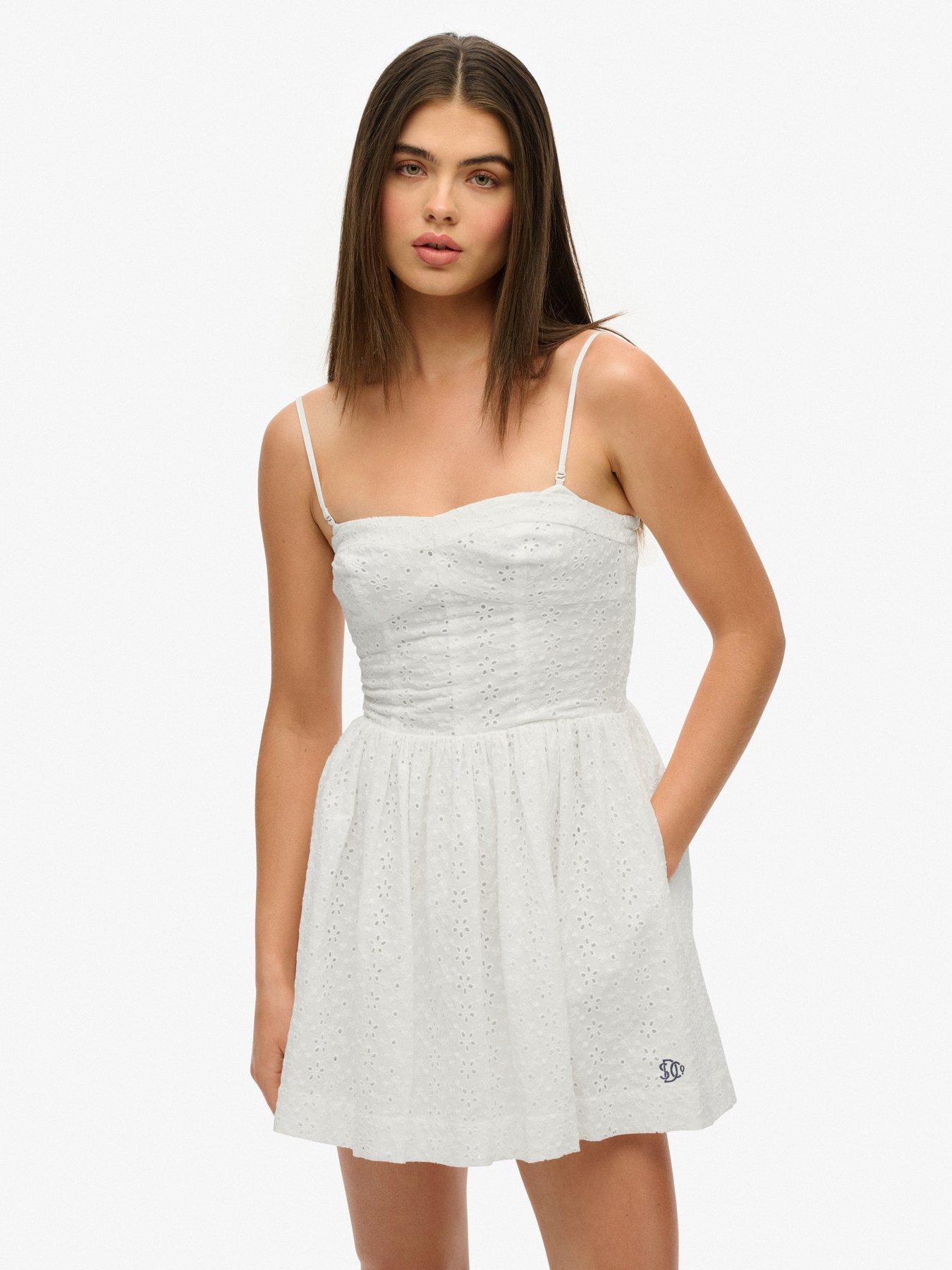 Image 5 of 6 of Superdry Broderie Cami Mini Dress - White