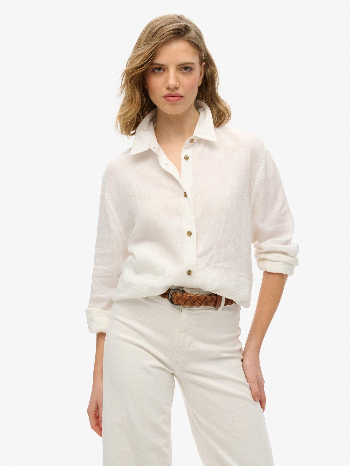 undefined Casual Linen Boyfriend Shirt - White