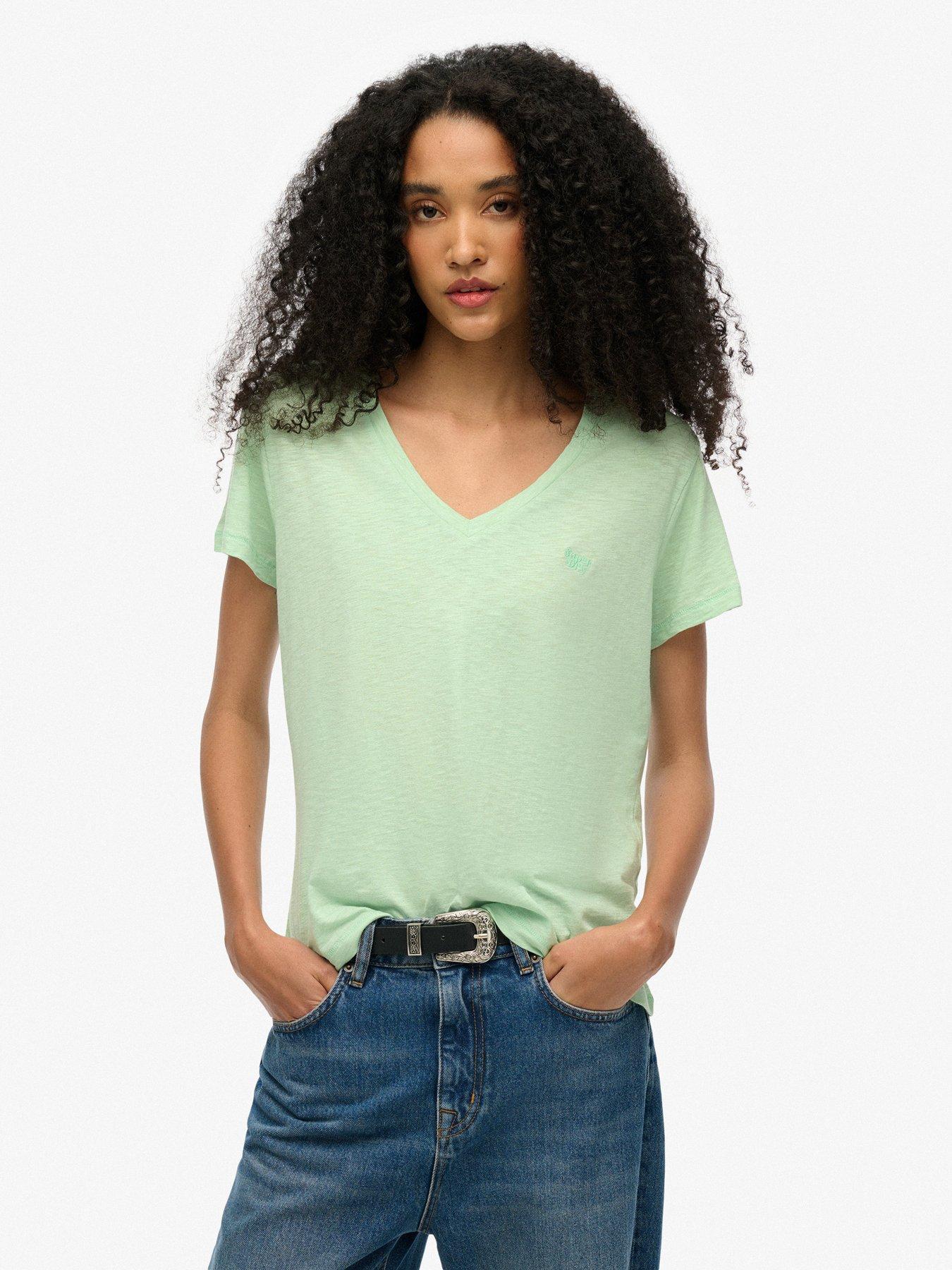 undefined Slub Embroidered V-Neck T-Shirt - Green