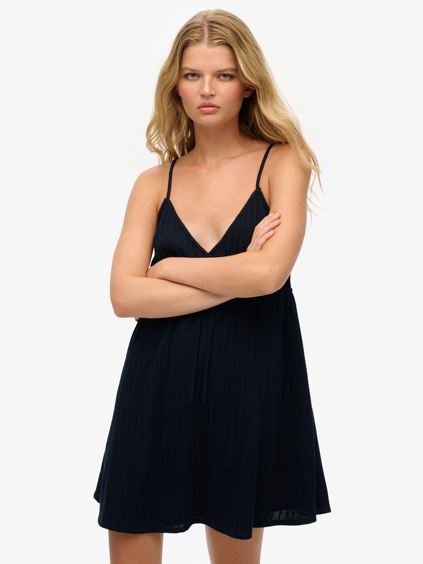 undefined Textured Woven Cami Mini Dress - Blue