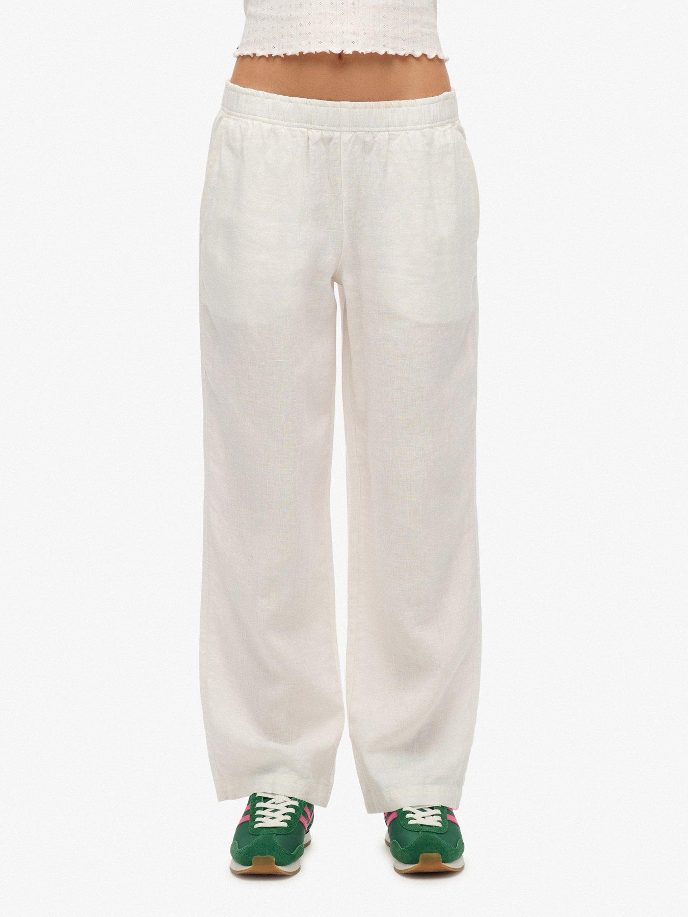 undefined Linen Drawstring Pants - White