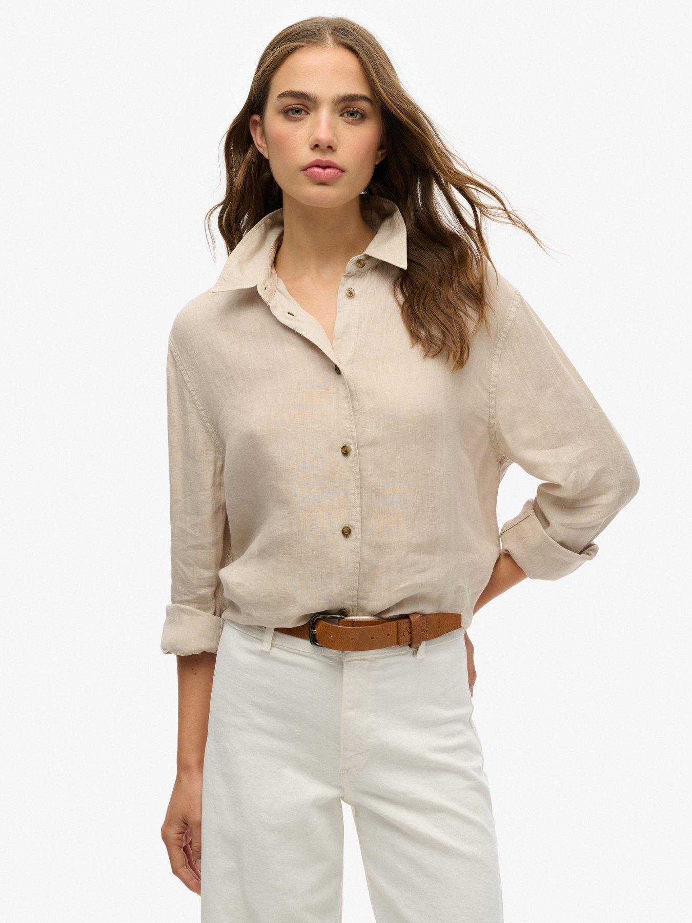 undefined Casual Linen Boyfriend Shirt - Beige