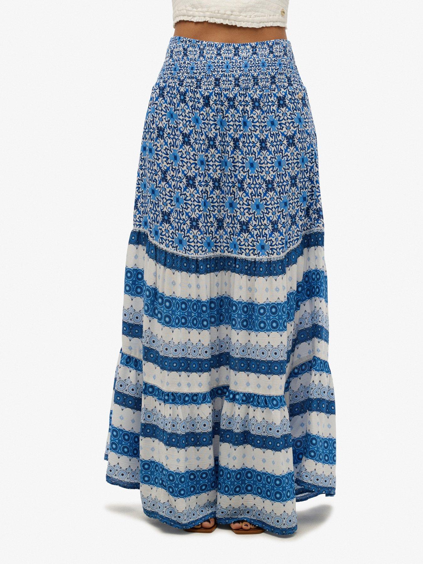 Superdry Printed Maxi Skirt Blue Very